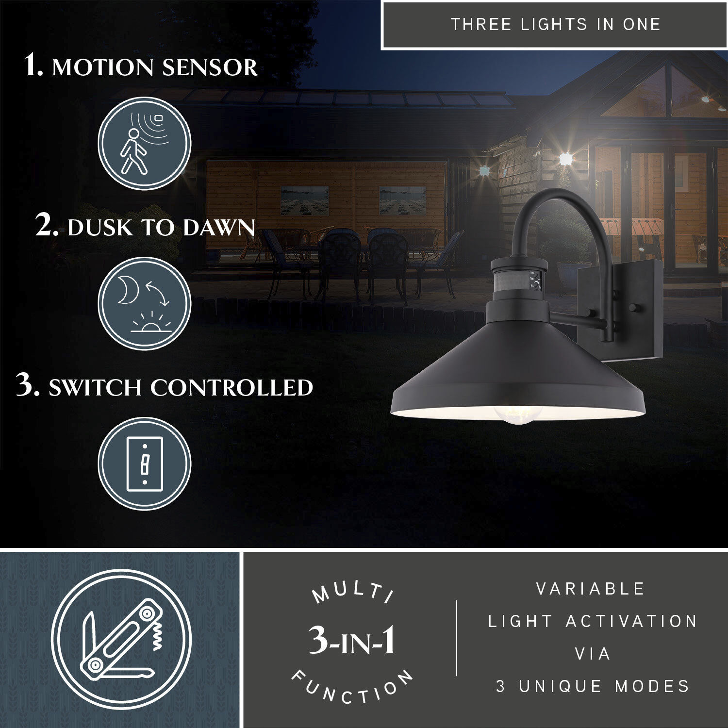Highland Park 1 Light 10.75 inch Matte Black and White Outdoor Motion Sensor Wall Light