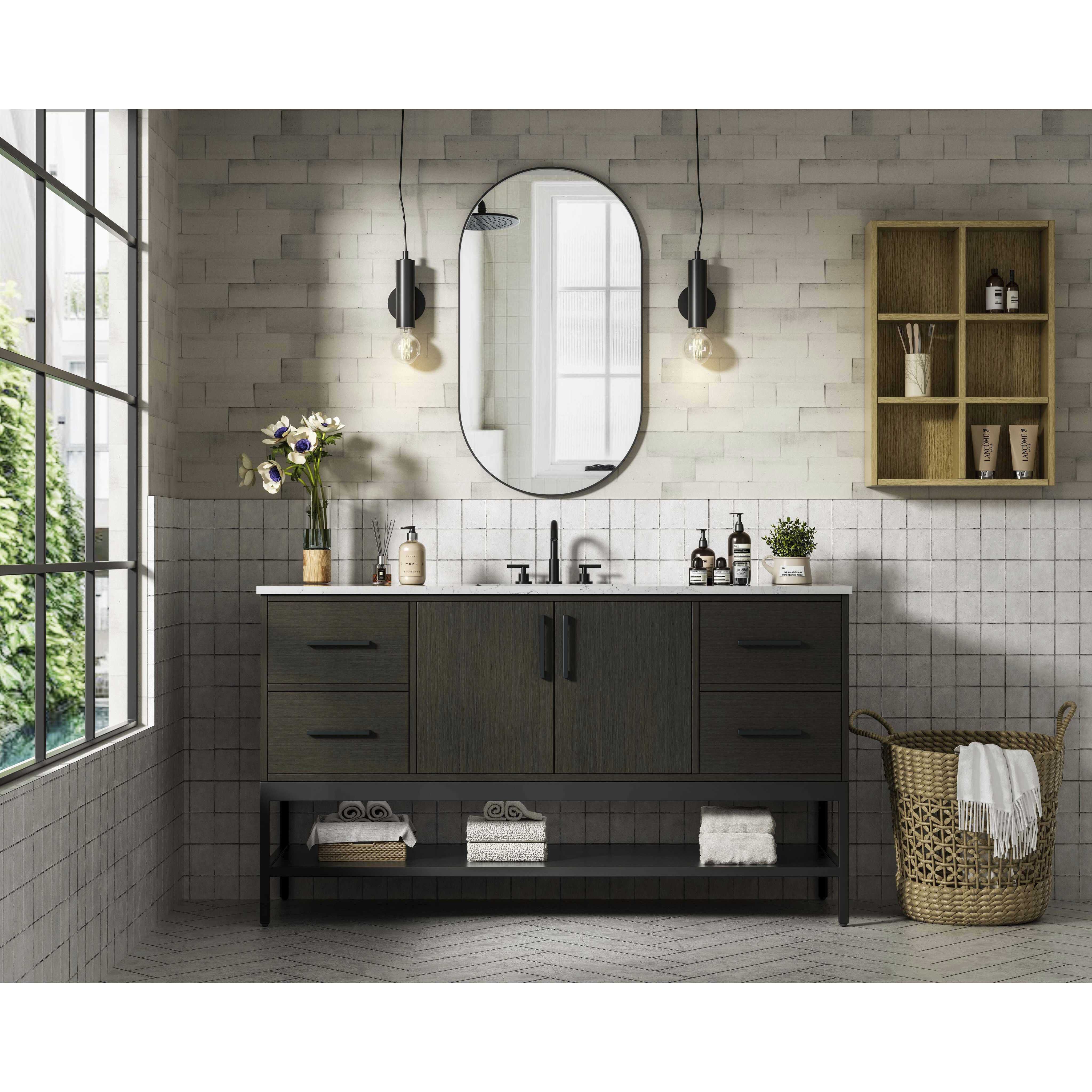 Lennox 60 X 34 inch Mocha Brown Bathroom Vanity Cabinet