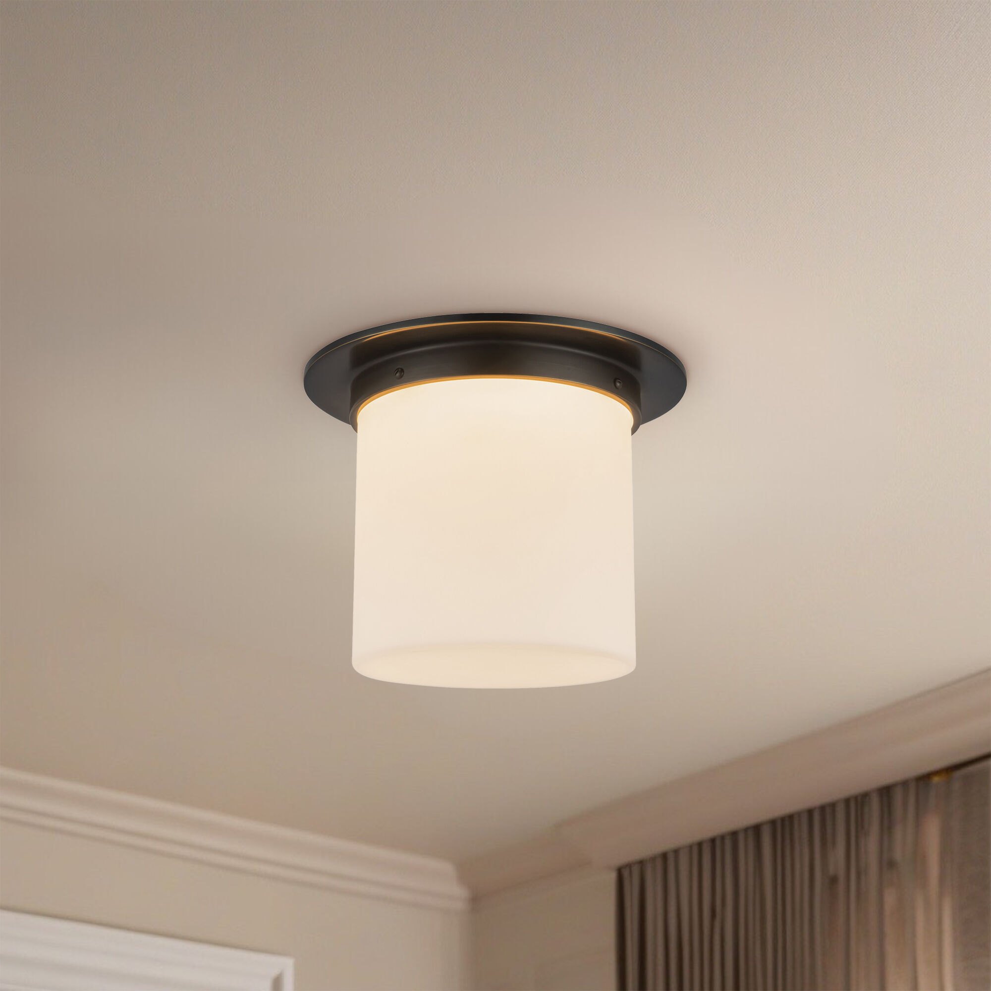 Mineral 1 Light 11.13 inch Urban Bronze and Matte Opal Glass Flush Mount Ceiling Light in Opal Glass Shade