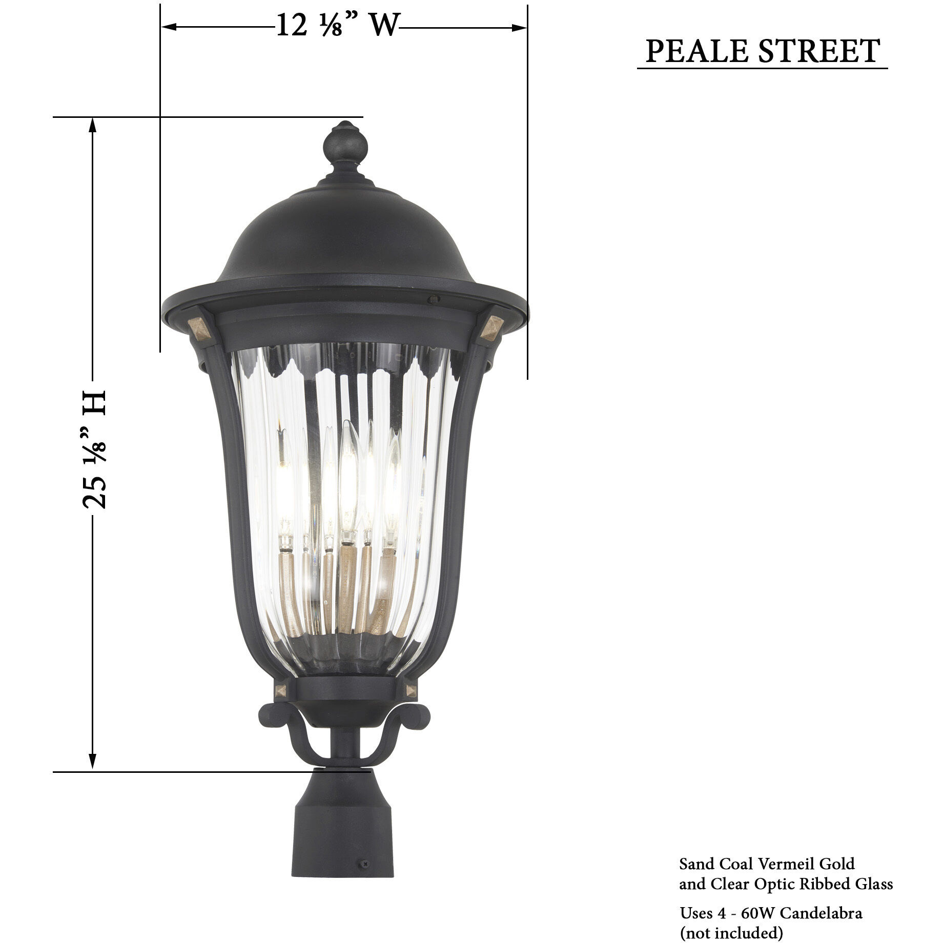 Peale Street 4 Light 25 inch Sand Coal And Vermeil Gold Outdoor Post Mount, Great Outdoors