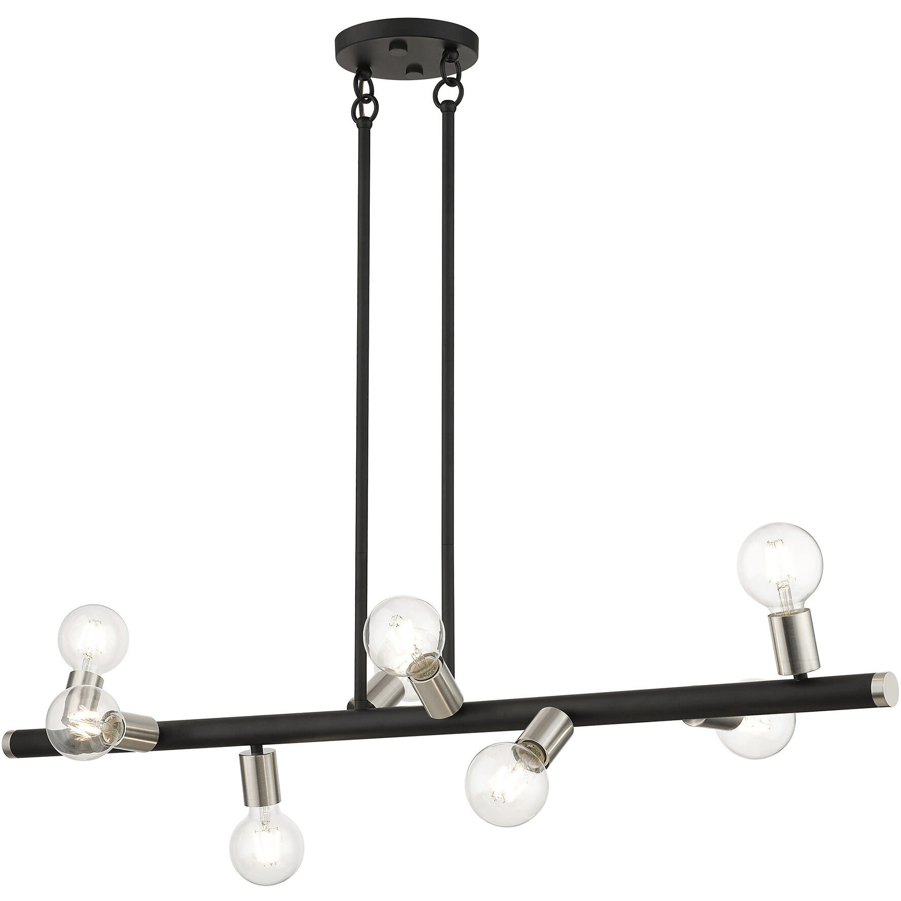 Bannister 8 Light 42 inch Black with Brushed Nickel Accents Linear Chandelier Ceiling Light, Large