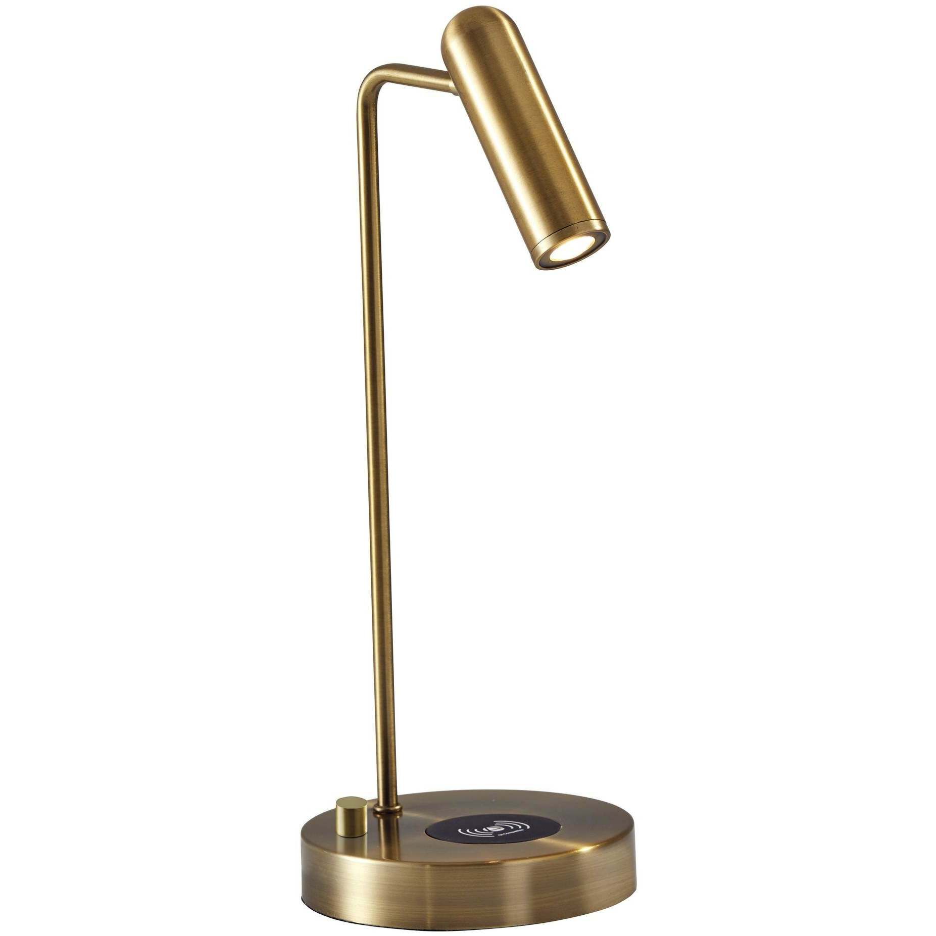 Kaye 17 inch 5.00 watt Antique Brass Desk Lamp Portable Light, with AdessoCharge Wireless Charging Pad and USB Port