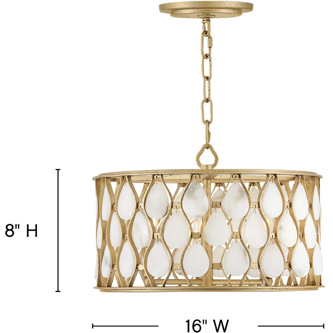 Estie 3 Light 16 inch Piastra Gold Semi-flush Mount Ceiling Light