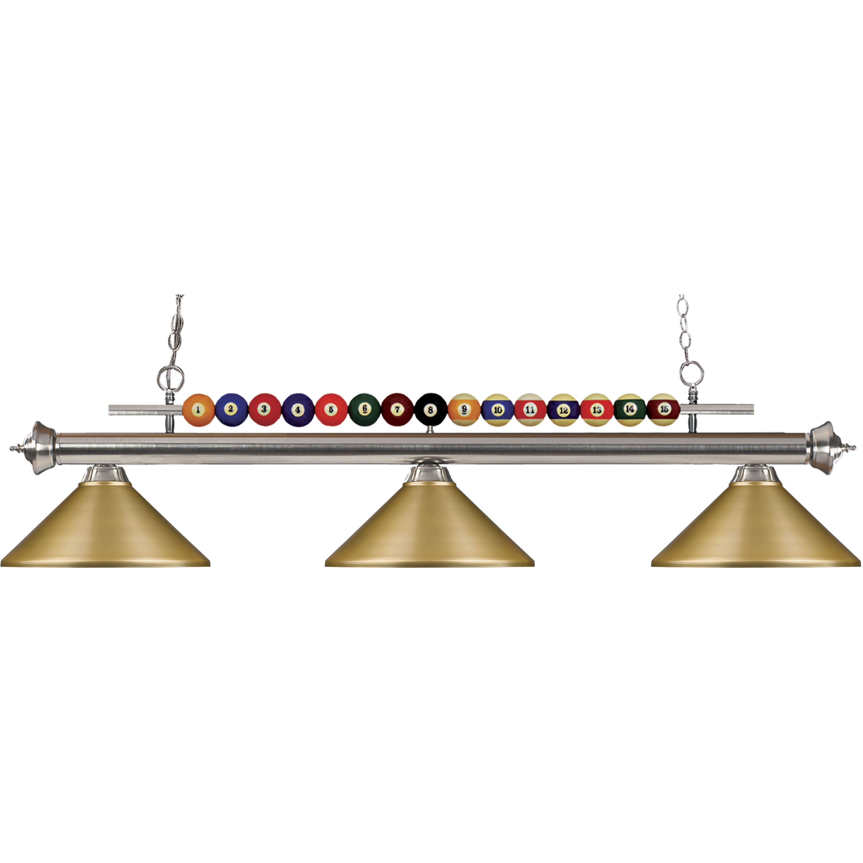 Shark 3 Light 58 inch Brushed Nickel Billiard Ceiling Light in Satin Gold Steel