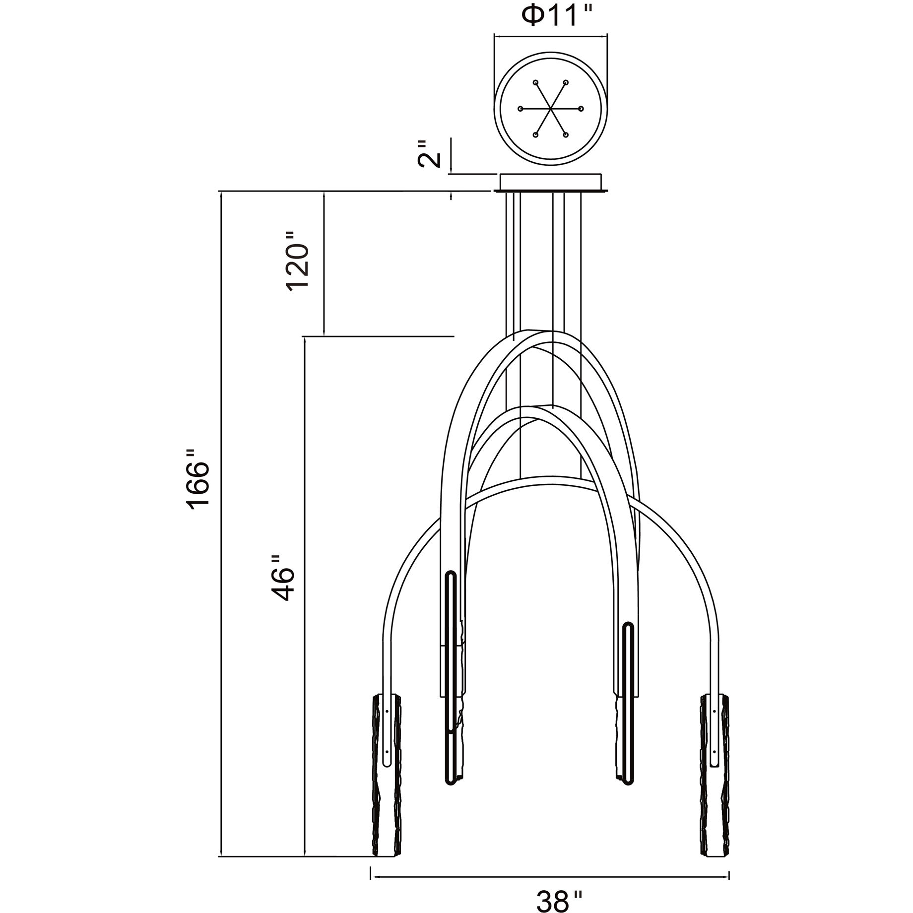 Curva LED 38 inch Brass Chandelier Ceiling Light