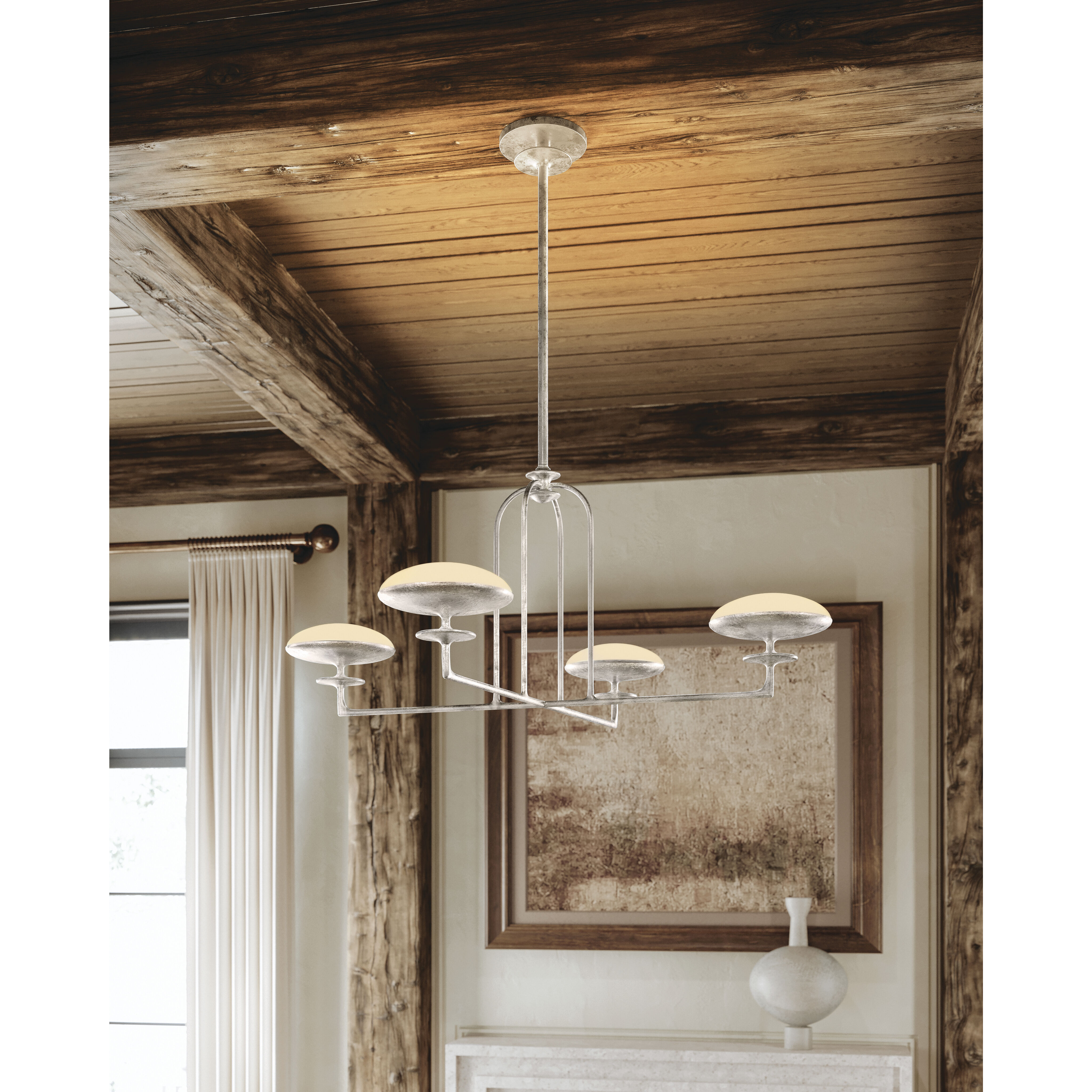 Pacific LED 39 inch Warm Silver Leaf Chandelier Ceiling Light