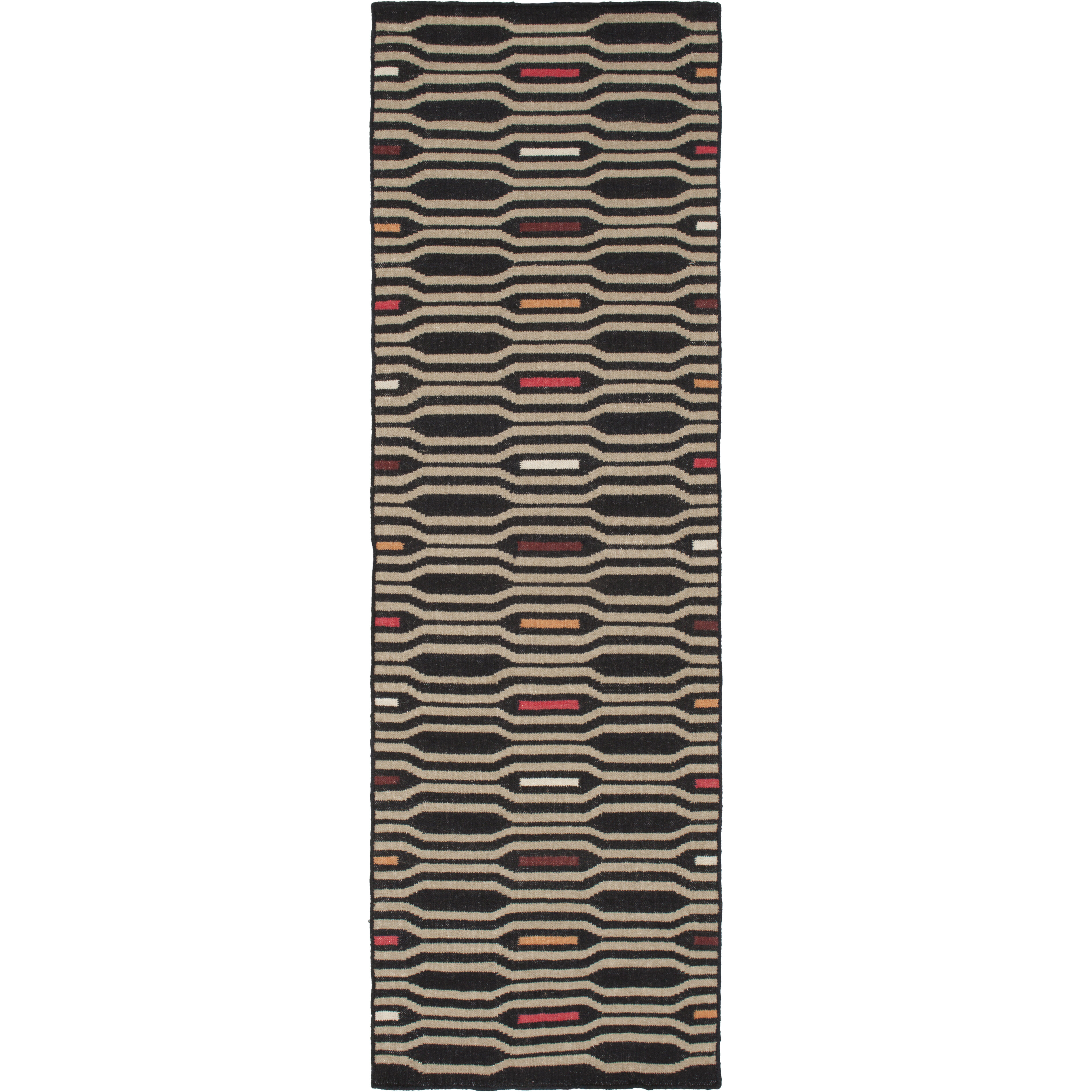 Frontier 96 X 30 inch Black, Tan, Bright Red, Peach, Cream, Dark Red Rug