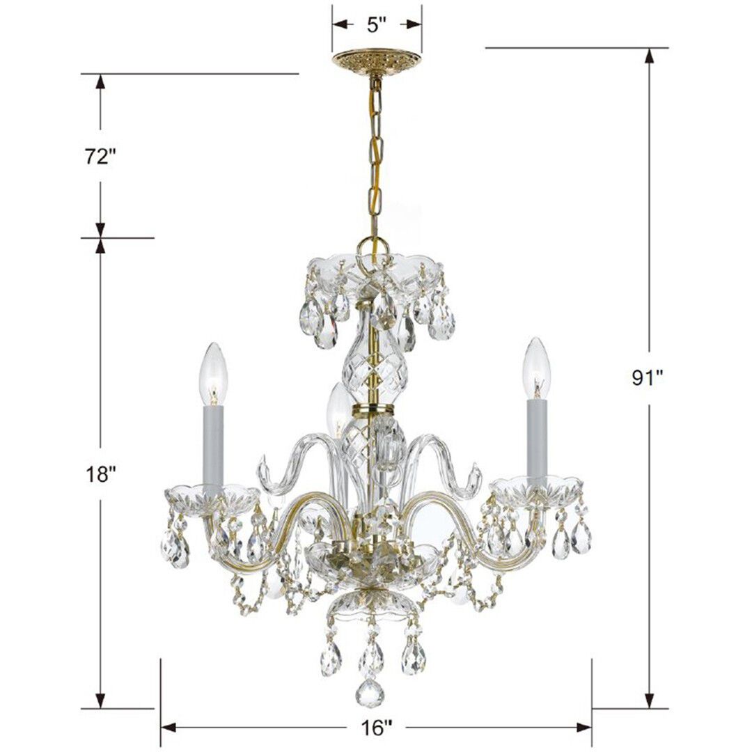 Traditional Crystal 3 Light 16 inch Polished Brass Mini Chandelier Ceiling Light in Clear Swarovski Strass