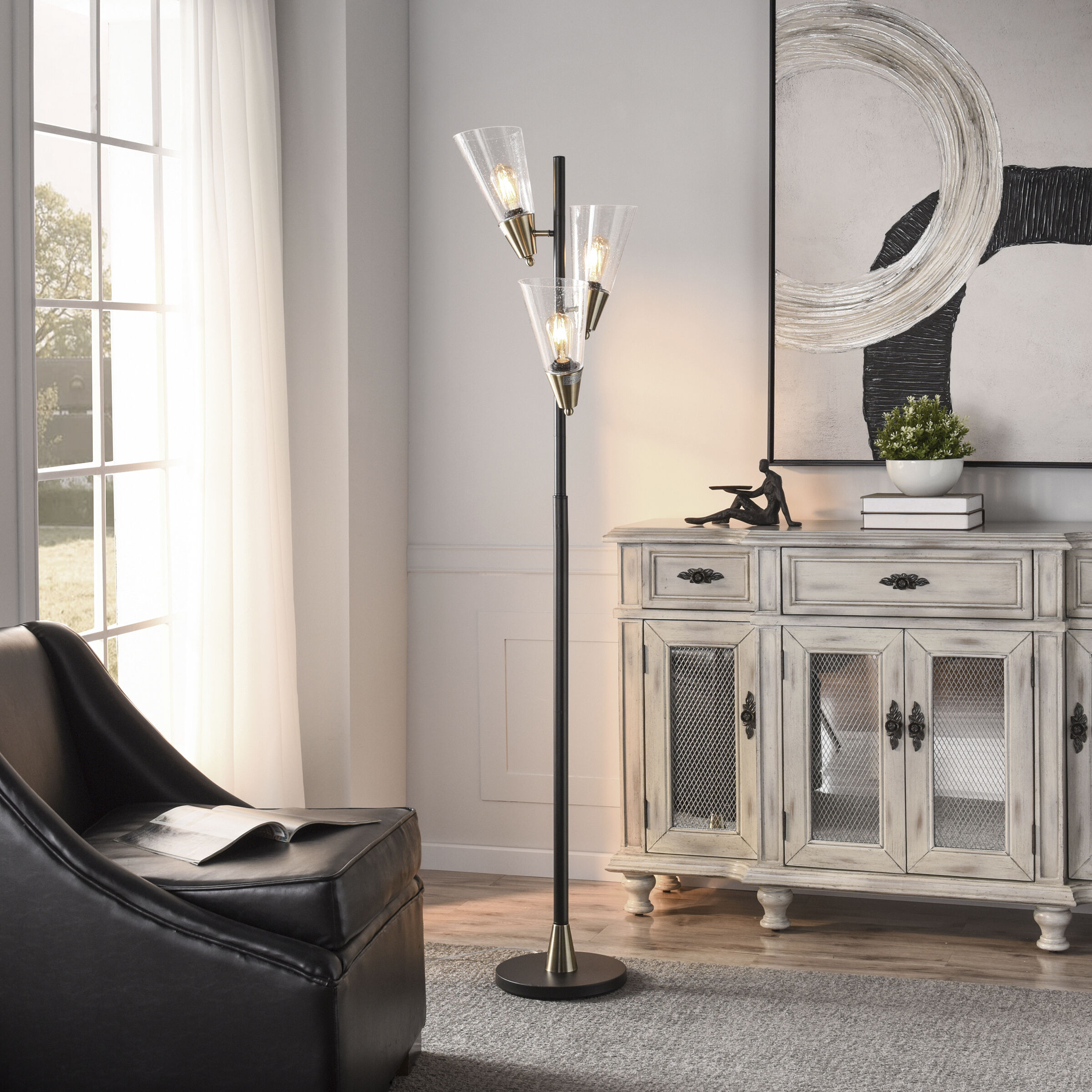 Mercer 70.25 inch 40 watt Pesch Gold and Black and Clear Floor Lamp Portable Light