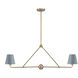 Xavier 2 Light 42 inch Vibrant Gold Linear Chandelier Ceiling Light in Vibrant Gold and Blue