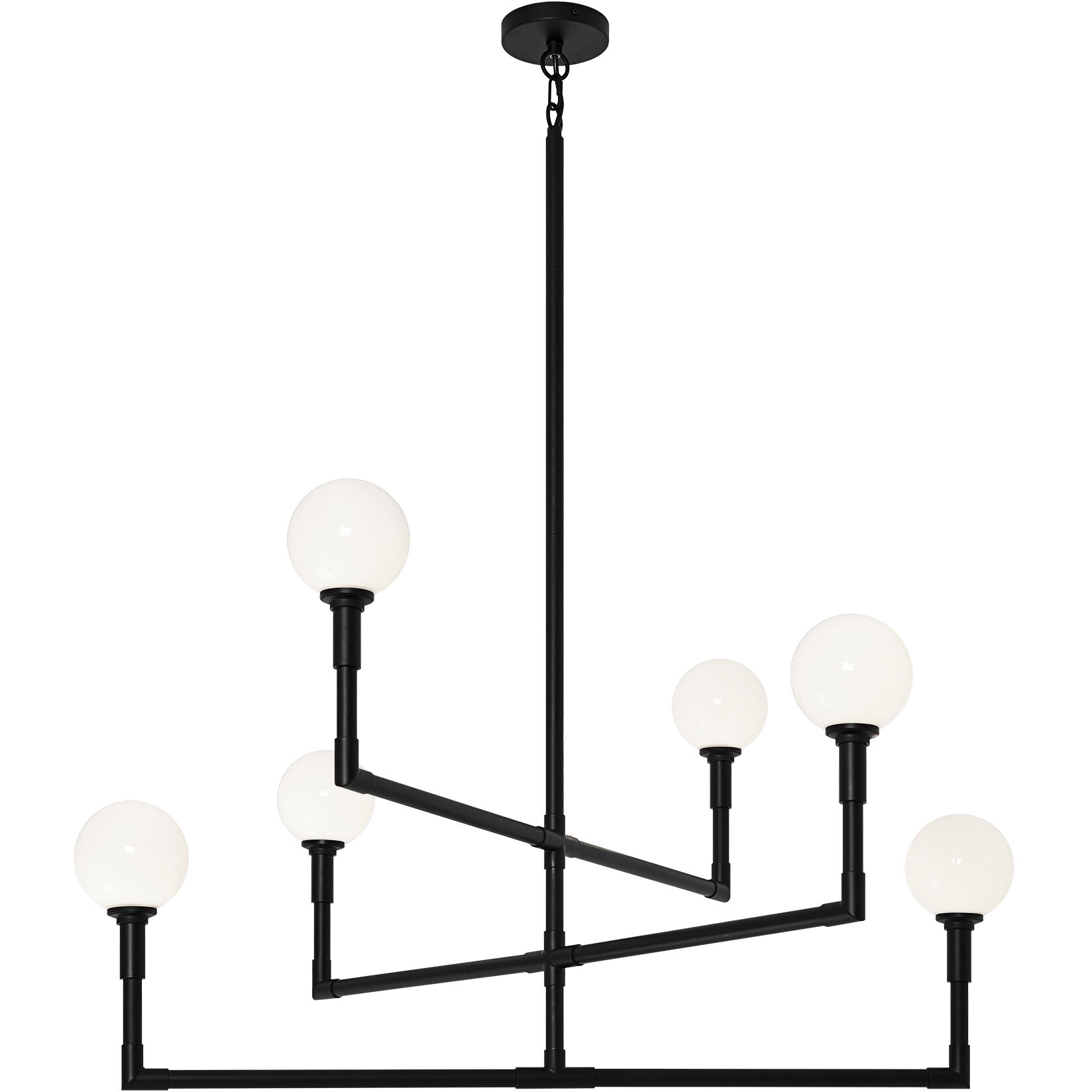 Candlestix 6 Light 37.88 inch Black Chandelier Ceiling Light in Black and Opal Glass
