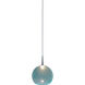 Bobo LED 6 inch Matte Chrome Small Pendant Ceiling Light in Aqua Glass