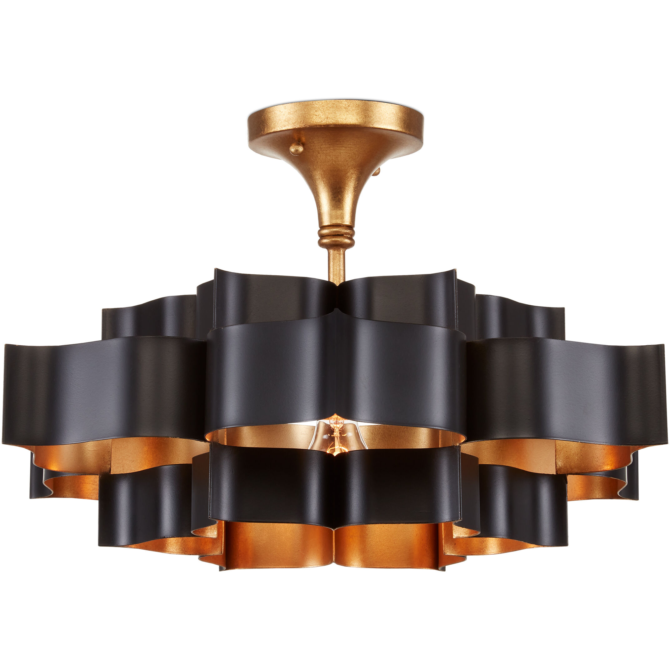 Grand Lotus 1 Light 20.25 inch Satin Black/Contemporary Gold Leaf Chandelier Ceiling Light, Small, Convertible to Semi-Flush