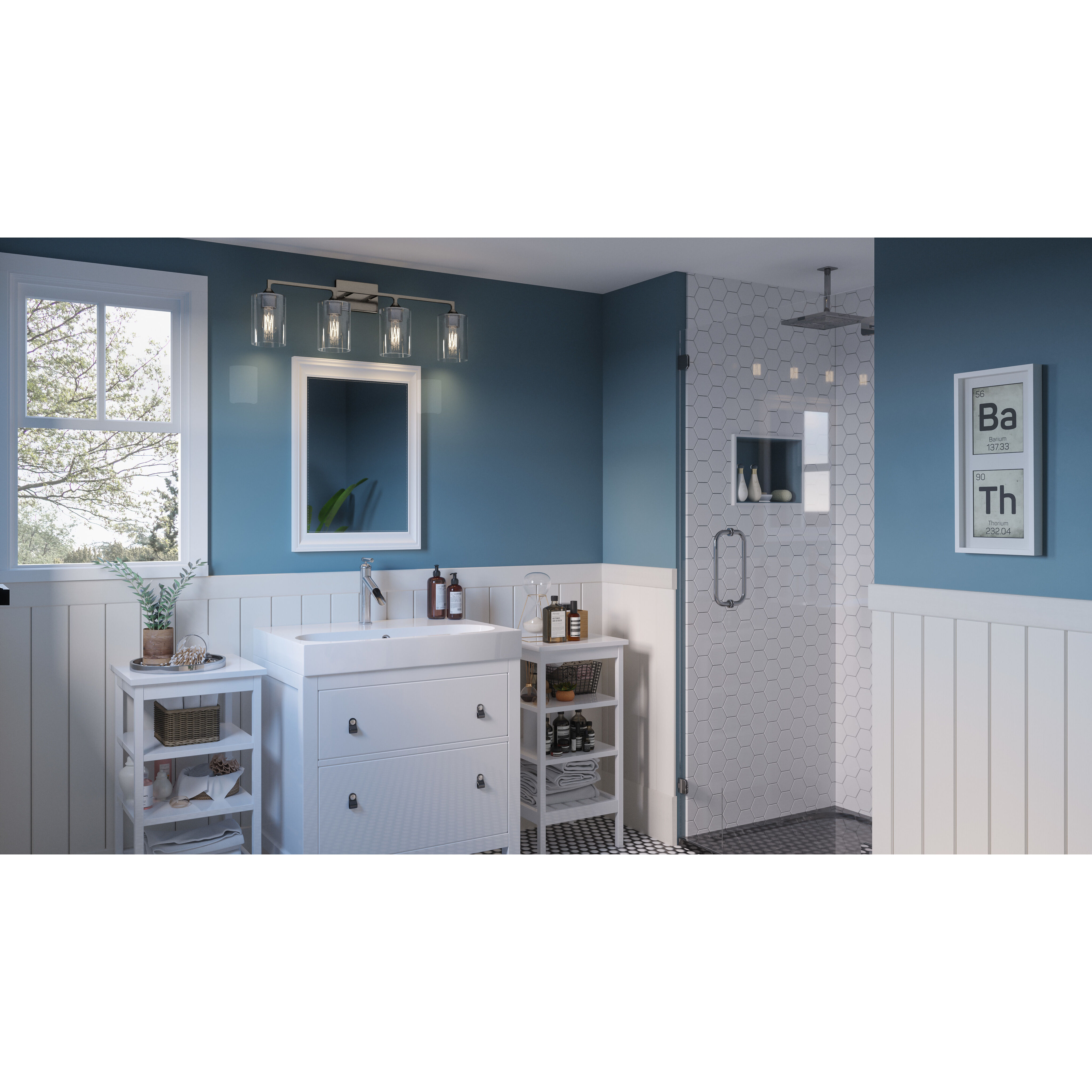 Prescott 4 Light 34 inch Brushed Nickel Bath Light Wall Light, Extra Large