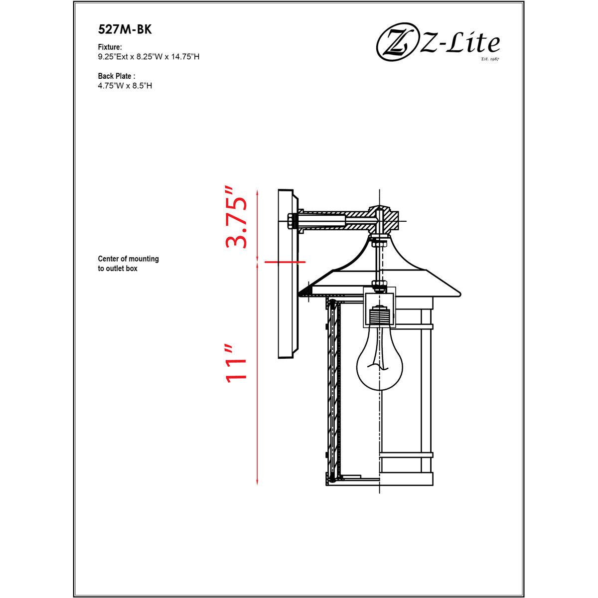 Woodland 1 Light 15 inch Black Outdoor Wall Sconce