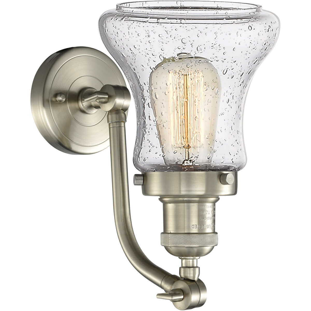 Franklin Restoration Bellmont LED 7 inch Brushed Satin Nickel Sconce Wall Light in Seedy Glass, Franklin Restoration