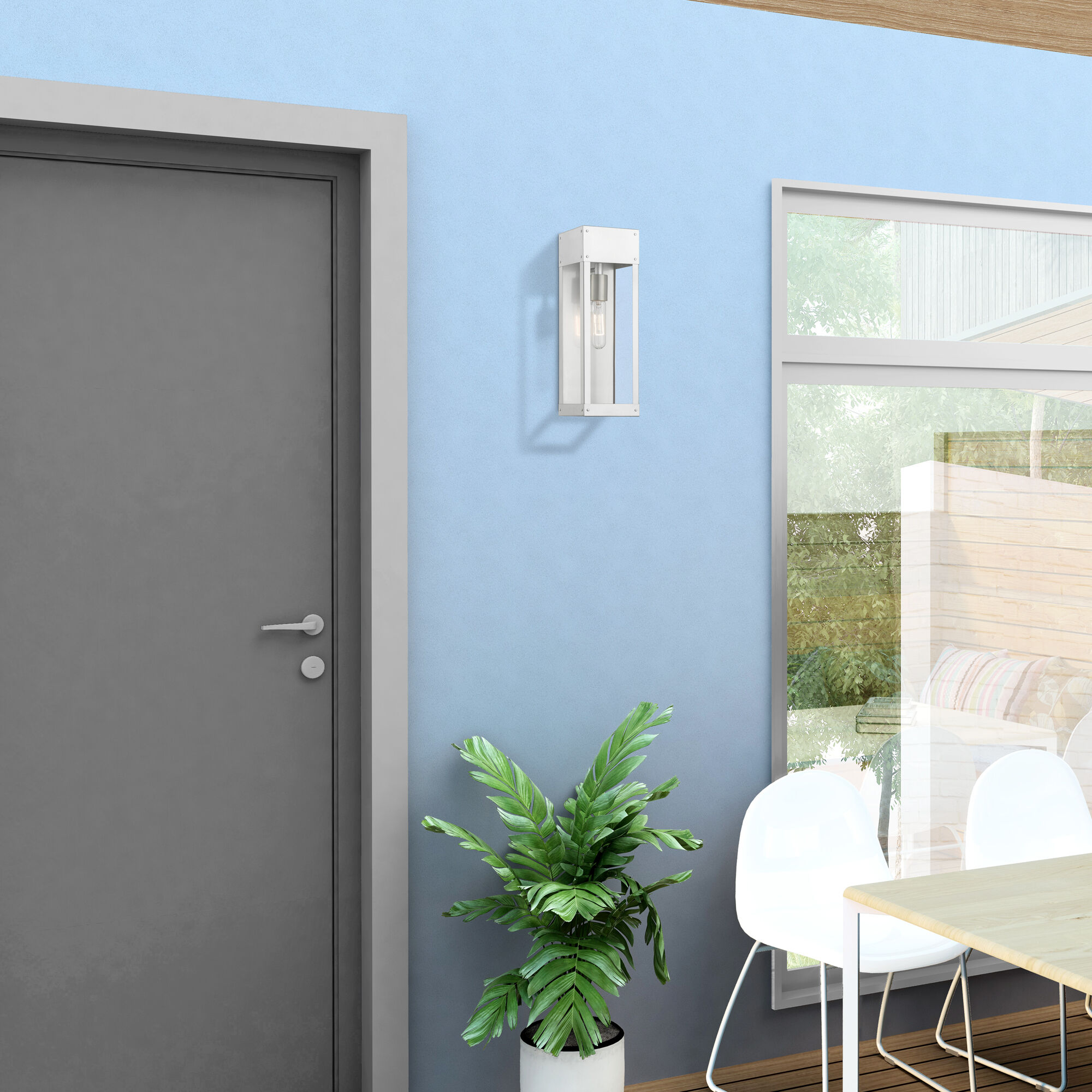 Barrett 1 Light 15 inch Painted Satin Nickel with Brushed Nickel Candle Outdoor Wall Lantern