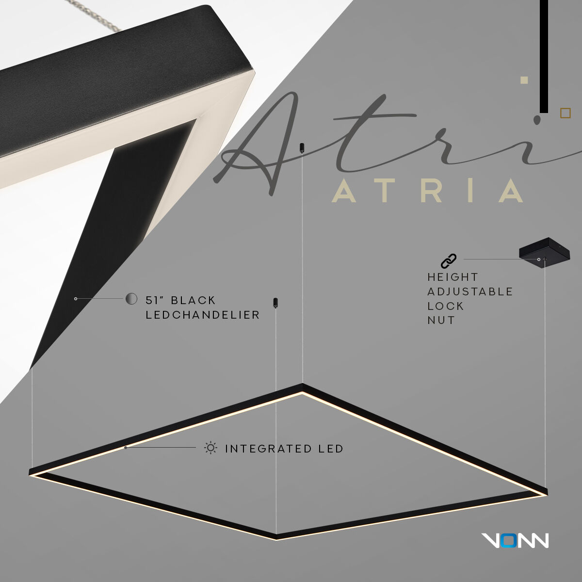 Atria 51.25 inch Black Chandelier Ceiling Light