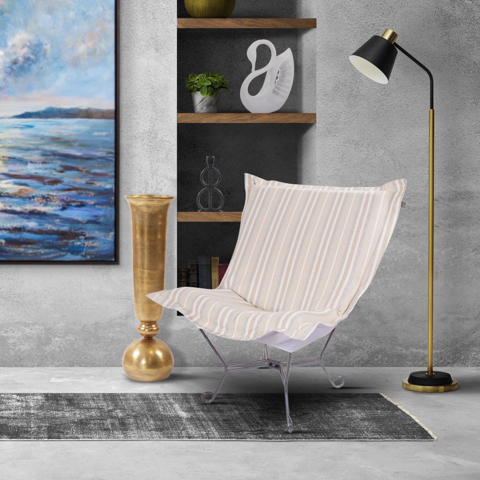 Dune Sand Outdoor Puff Scroll Chair