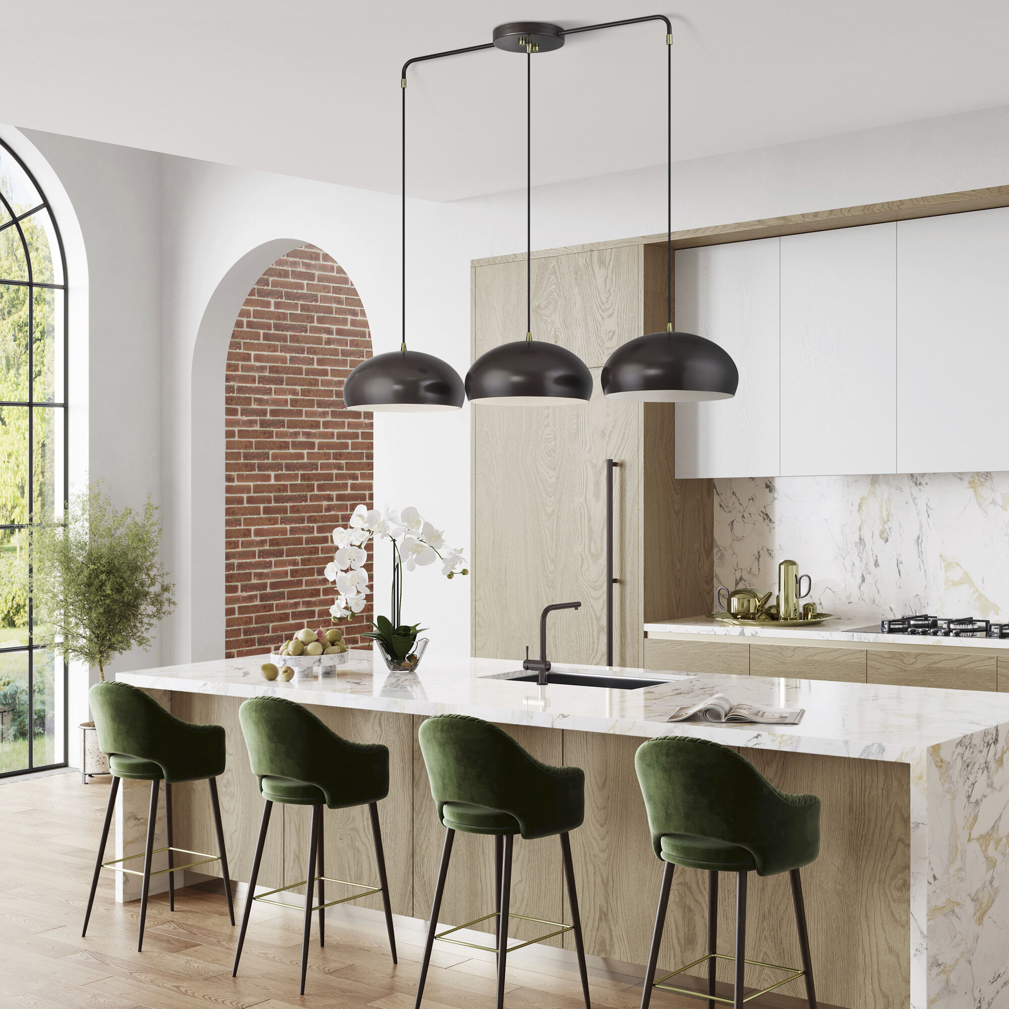 Domma 3 Light 48 inch English Bronze with Antique Brass Accents Linear Chandelier Ceiling Light, Extra Large