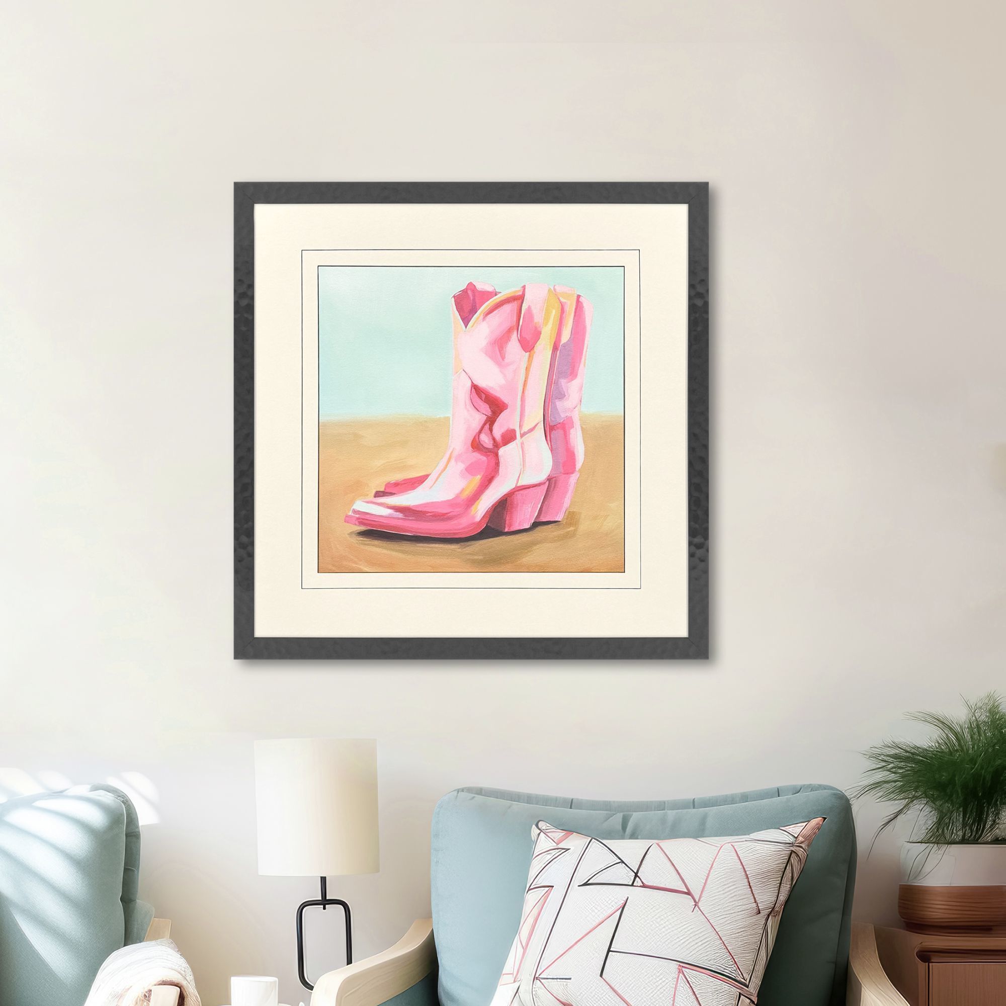 Cowboy Barbee Pink and Turquoise and Rust Framed Art, Propac