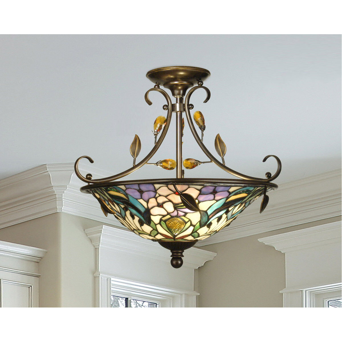 Evelyn 2 Light 17 inch Antique Golden Bronze Flush Mount Ceiling Light