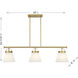 Scandinavian 3 Light 39 inch Natural Brass Linear Chandelier Ceiling Light