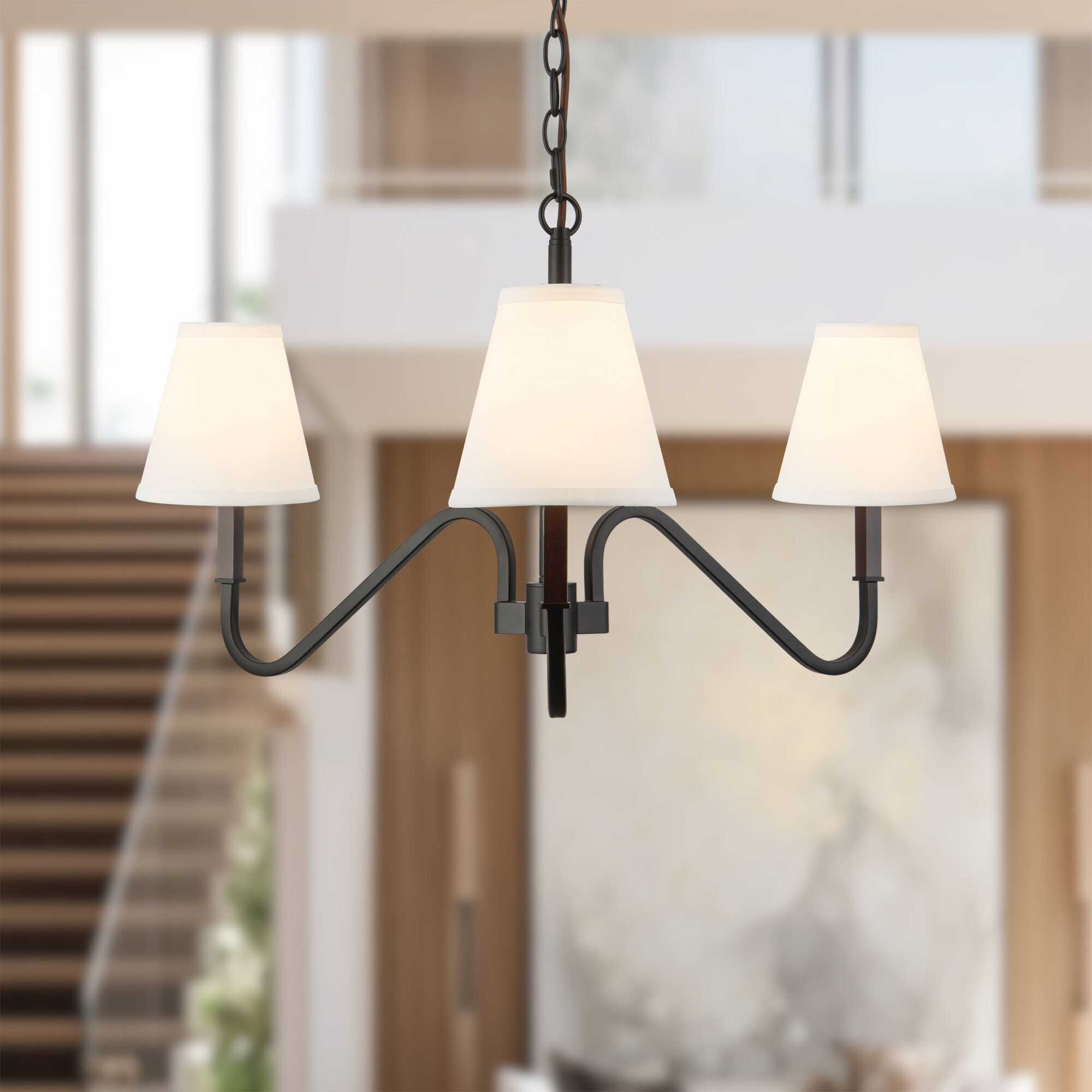 Alora Mood Sloan 3 Light 30 inch Matte Black and White Linen Chandelier Ceiling Light