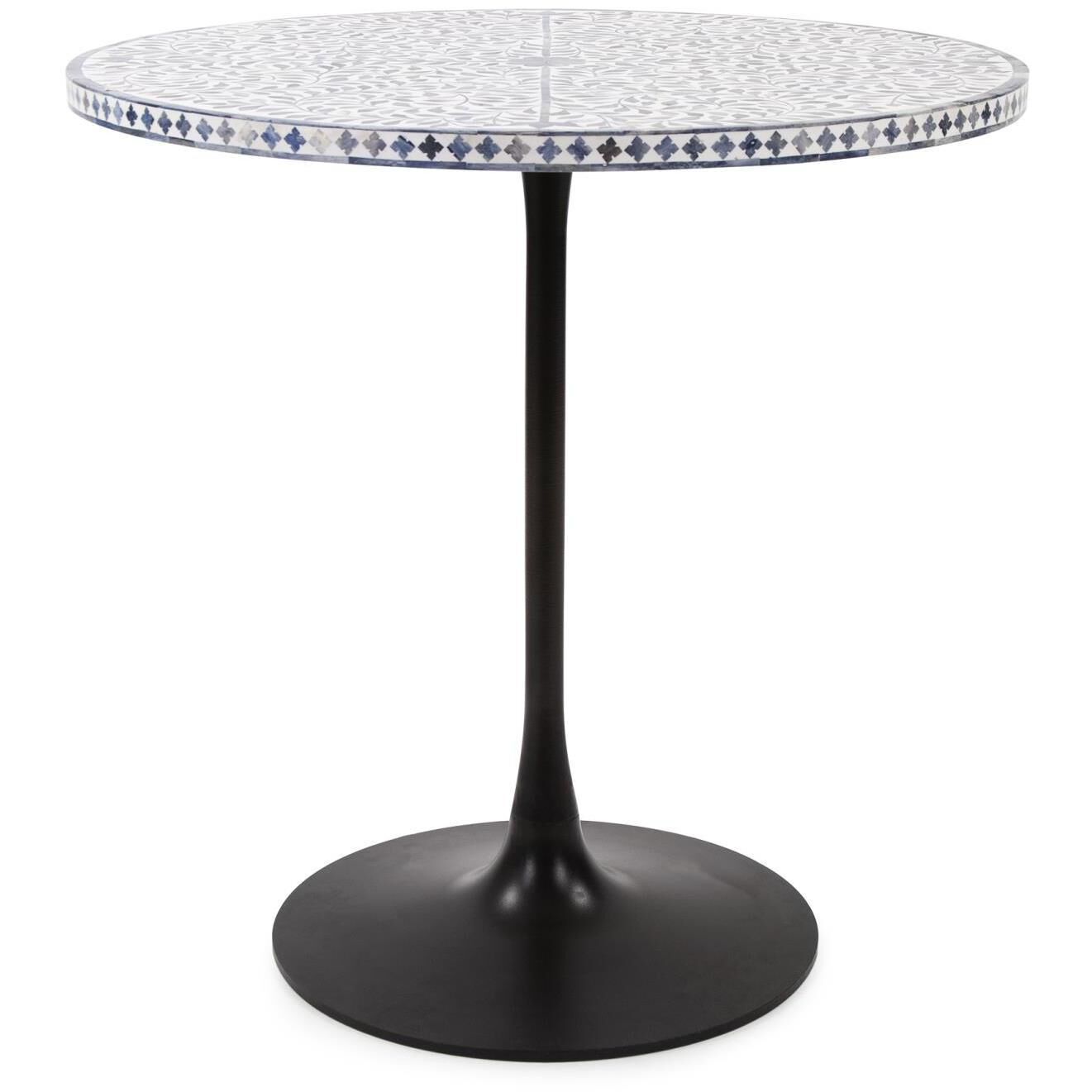Flora White and Blue with Black Bistro Table