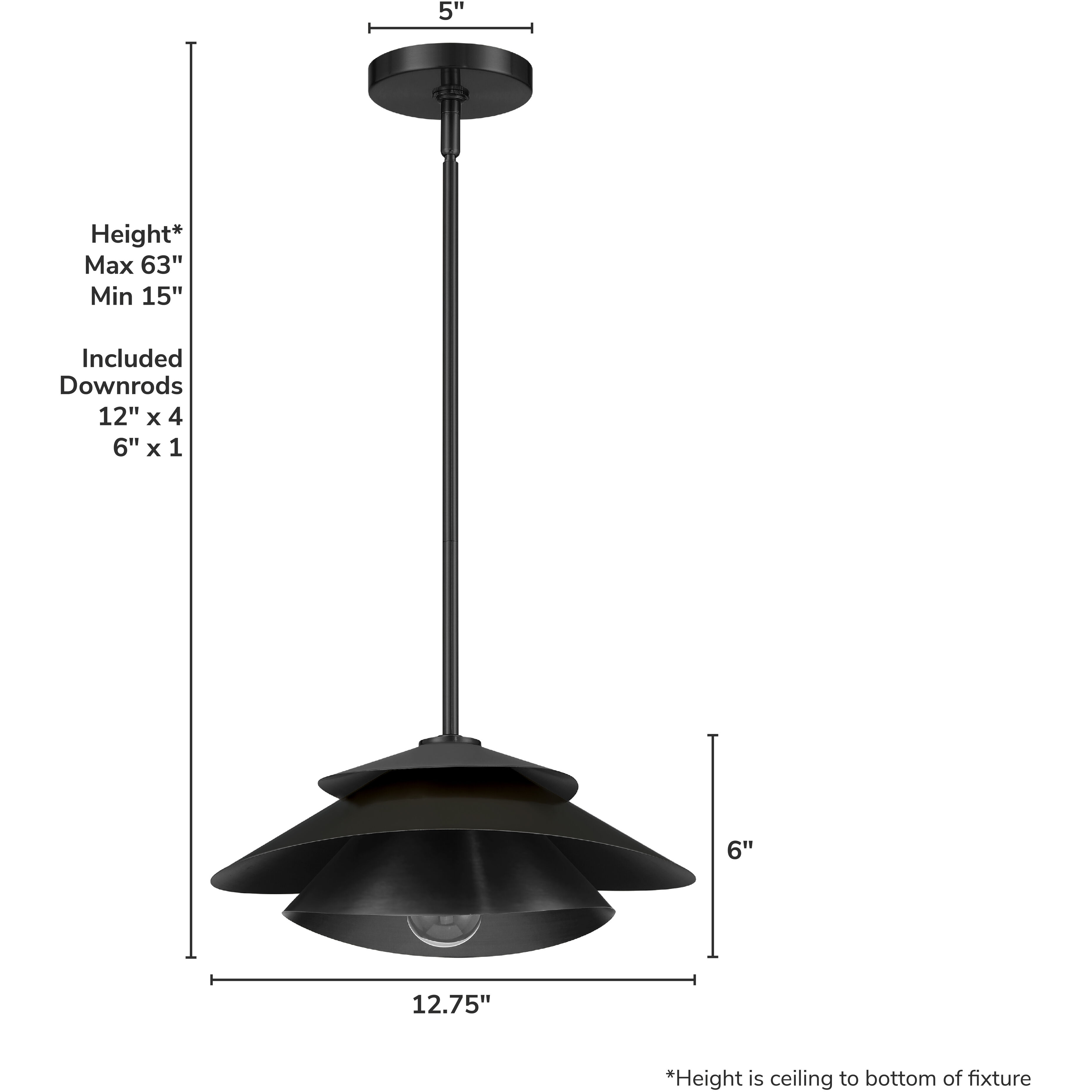 Hiro 1 Light 12.75 inch Matte Black Pendant Ceiling Light, Large