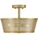 Cash 3 Light 13.75 inch Lacquered Brass Semi-Flush Mount Ceiling Light