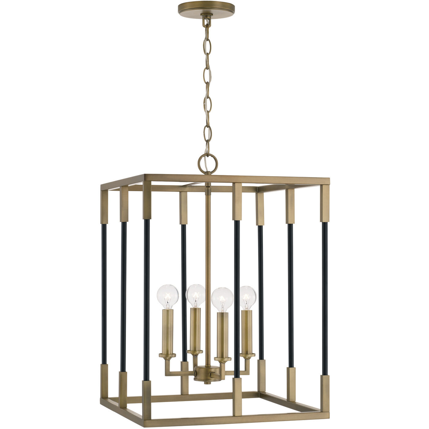 Bleeker 4 Light 16 inch Aged Brass and Black Foyer Ceiling Light