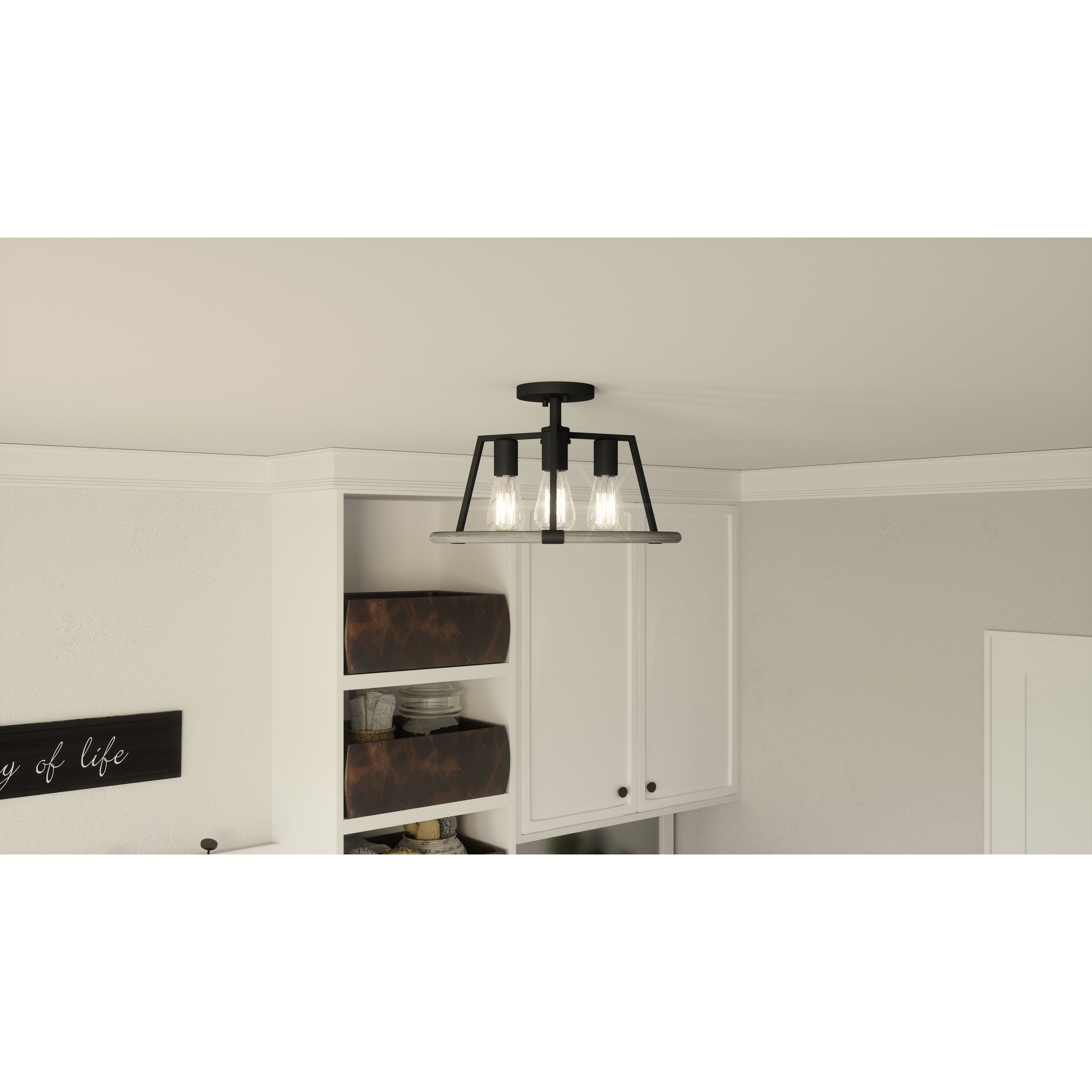 Tippet 3 Light 16 inch Matte Black Semi-Flush Mount Ceiling Light