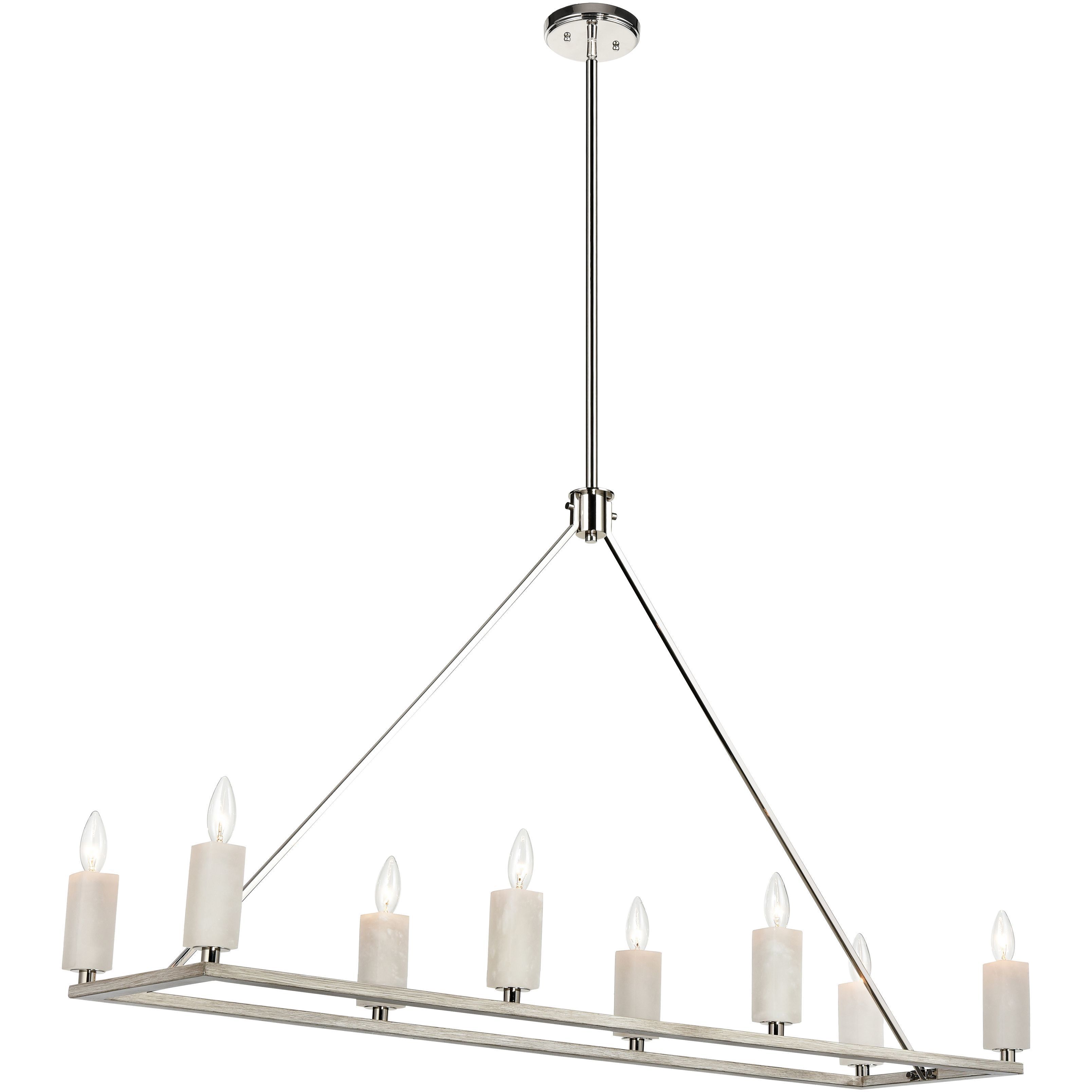 White Stone 8 Light 48 inch Polished Nickel with Sunbleached Oak Linear Chandelier Ceiling Light
