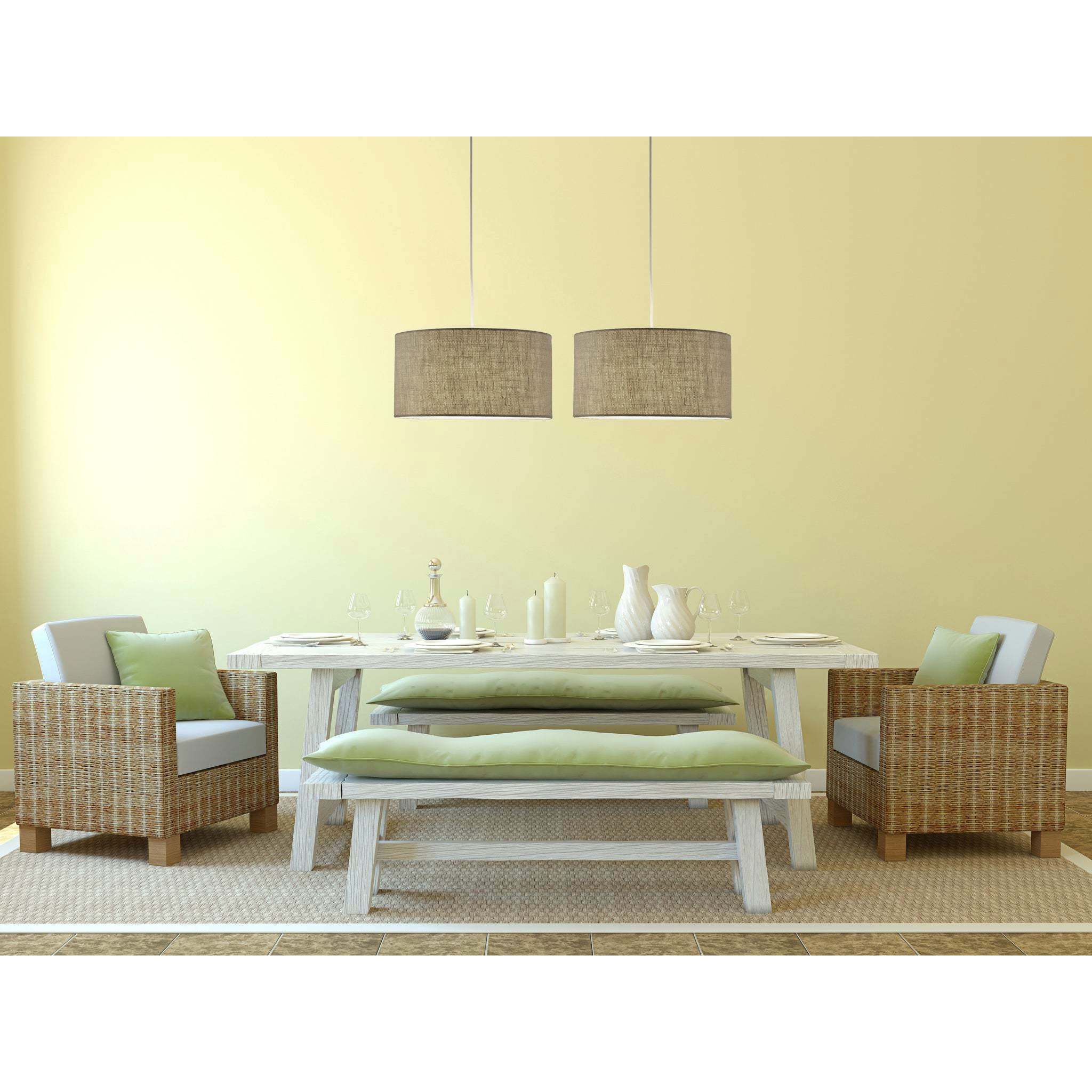 Harvest 1 Light 15 inch Natural Textured Fabric Drum Pendant Ceiling Light in Burlap