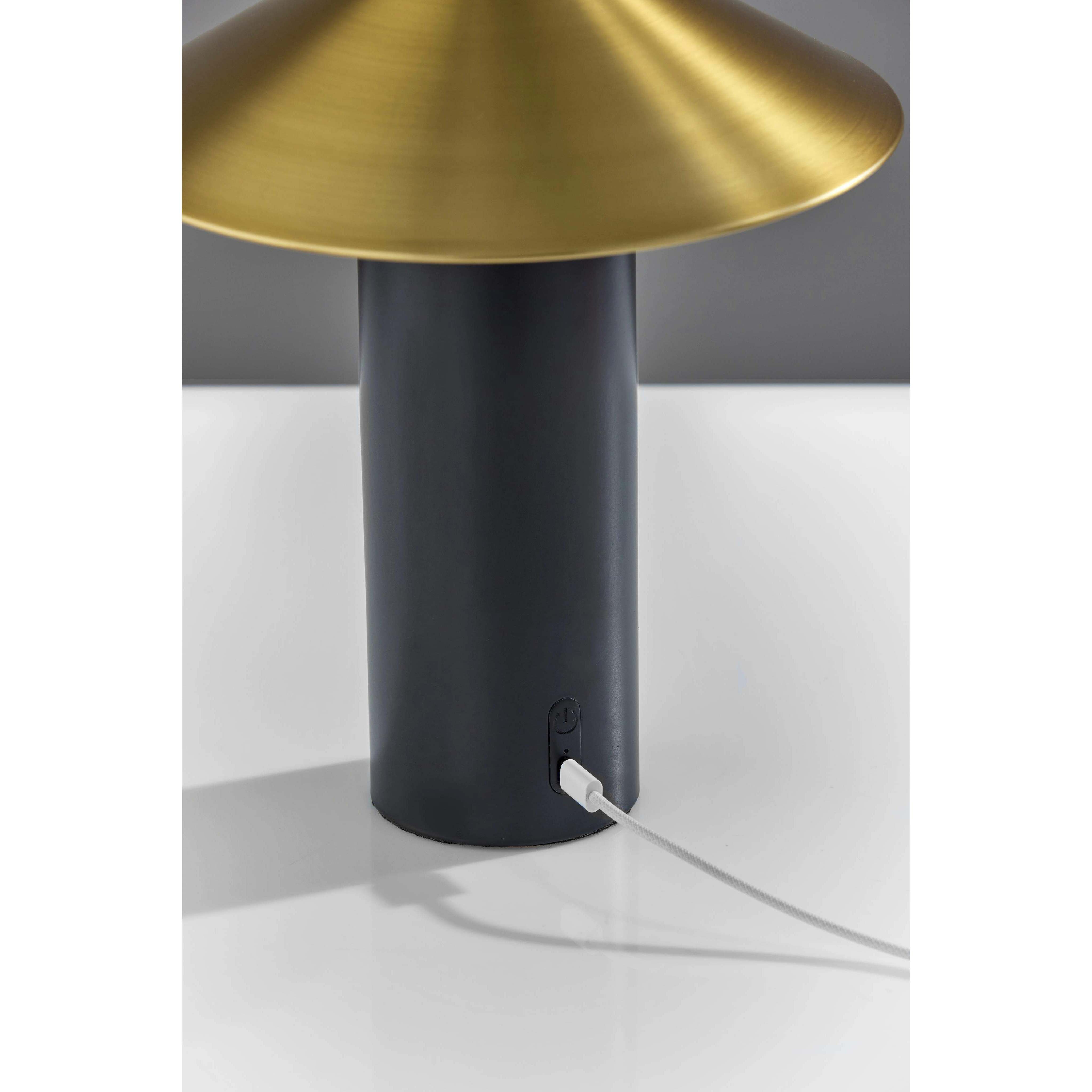 Pina 10.5 inch 4.00 watt Black with Antique Brass Accents Cordless Table Lamp Portable Light, ADS360