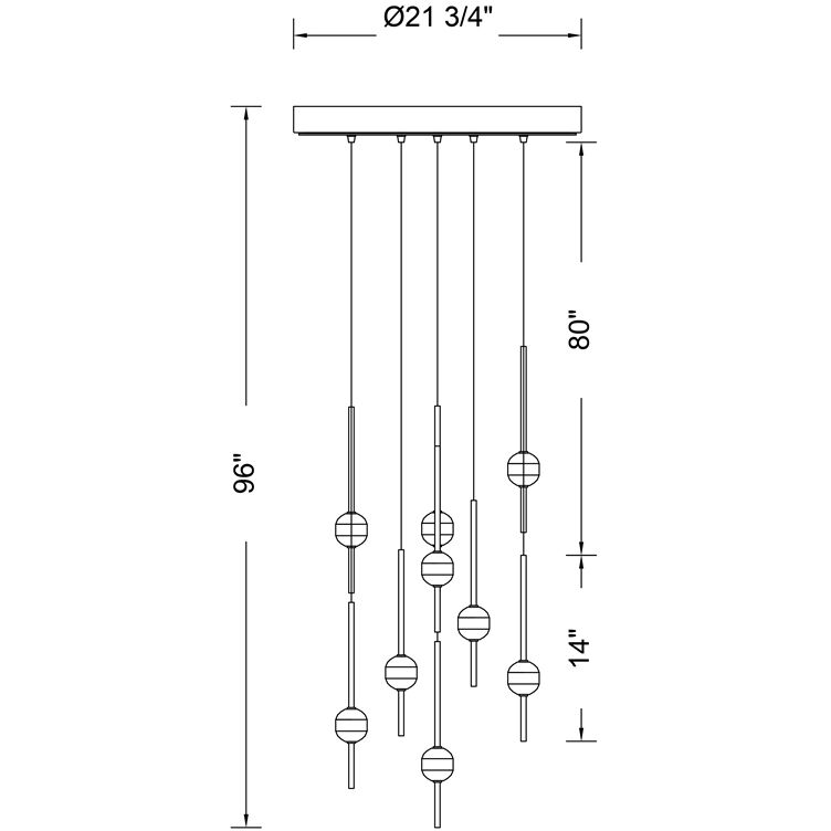 Goccia LED 21.75 inch Winter Brass Chandelier Ceiling Light