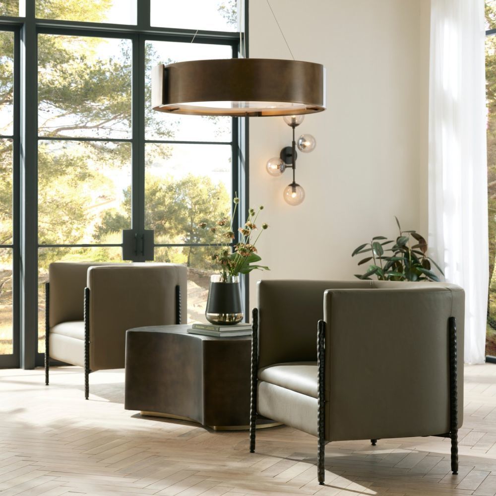 Escondido Dove Leather and Bronze Lounge Chair