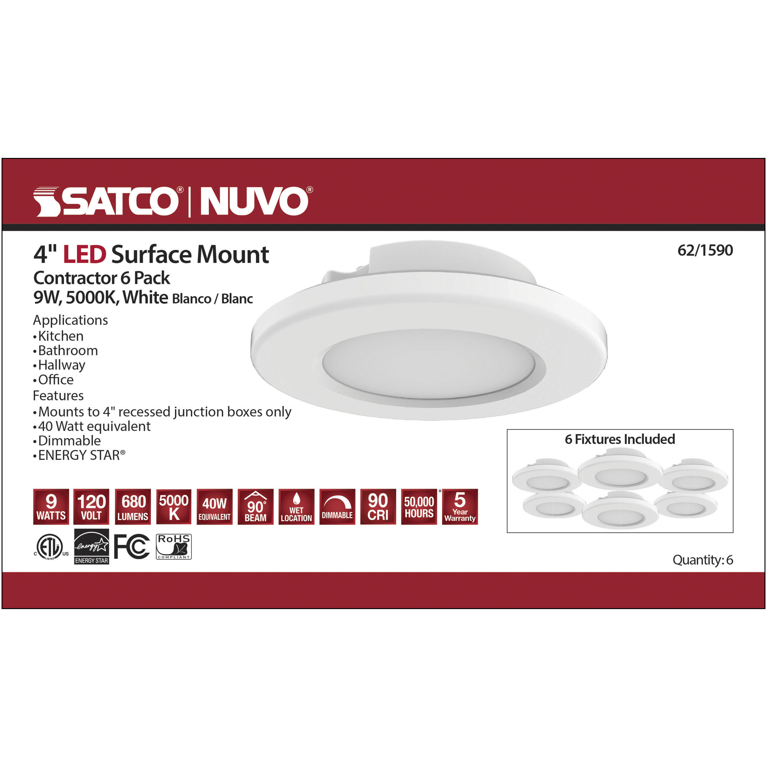 ColorQuick LED 5 inch White Close-to-Ceiling Ceiling Light, Edge Lit