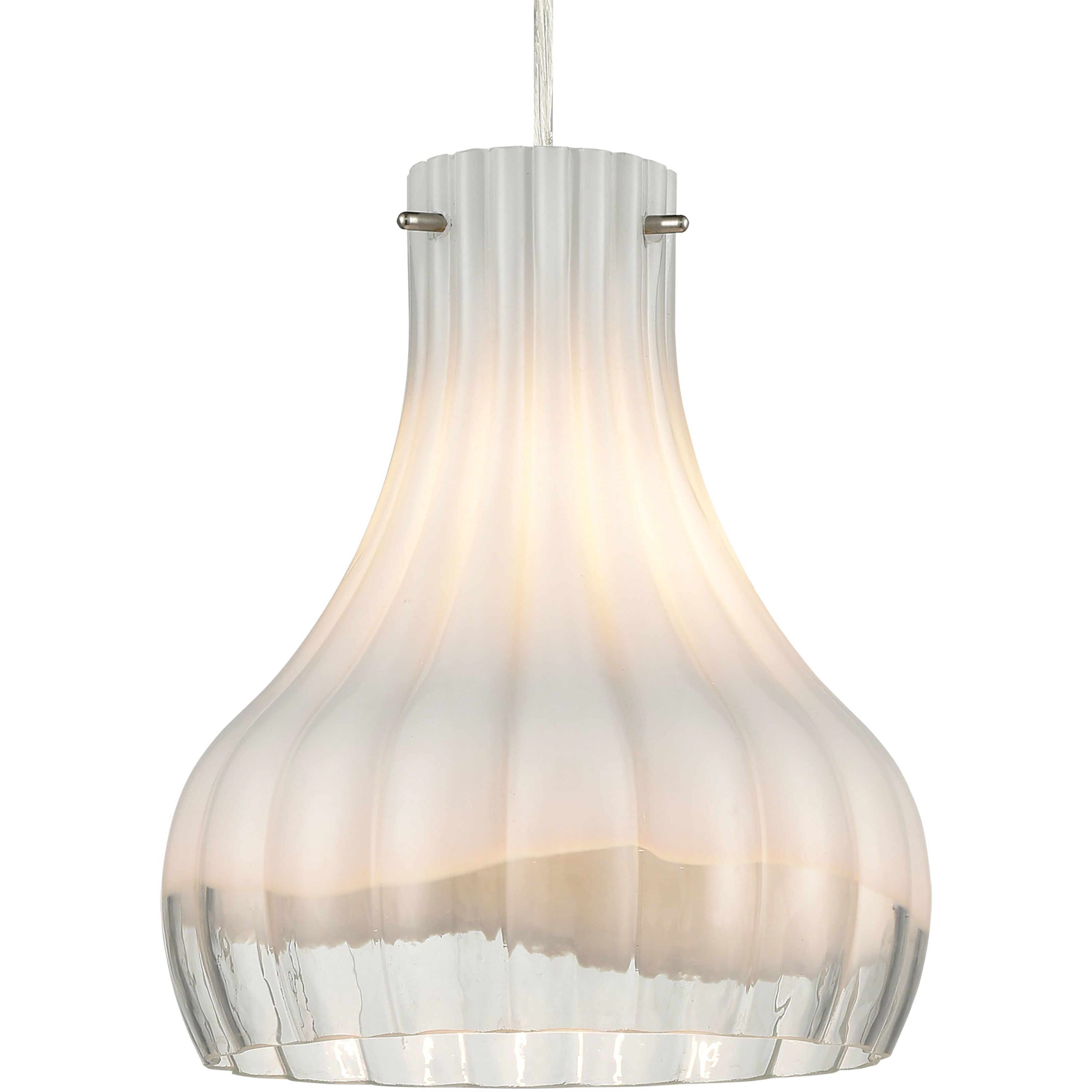 Coastal Scallop 1 Light 8 inch Satin Nickel Mini Pendant Ceiling Light in Opal White with Clear Glass