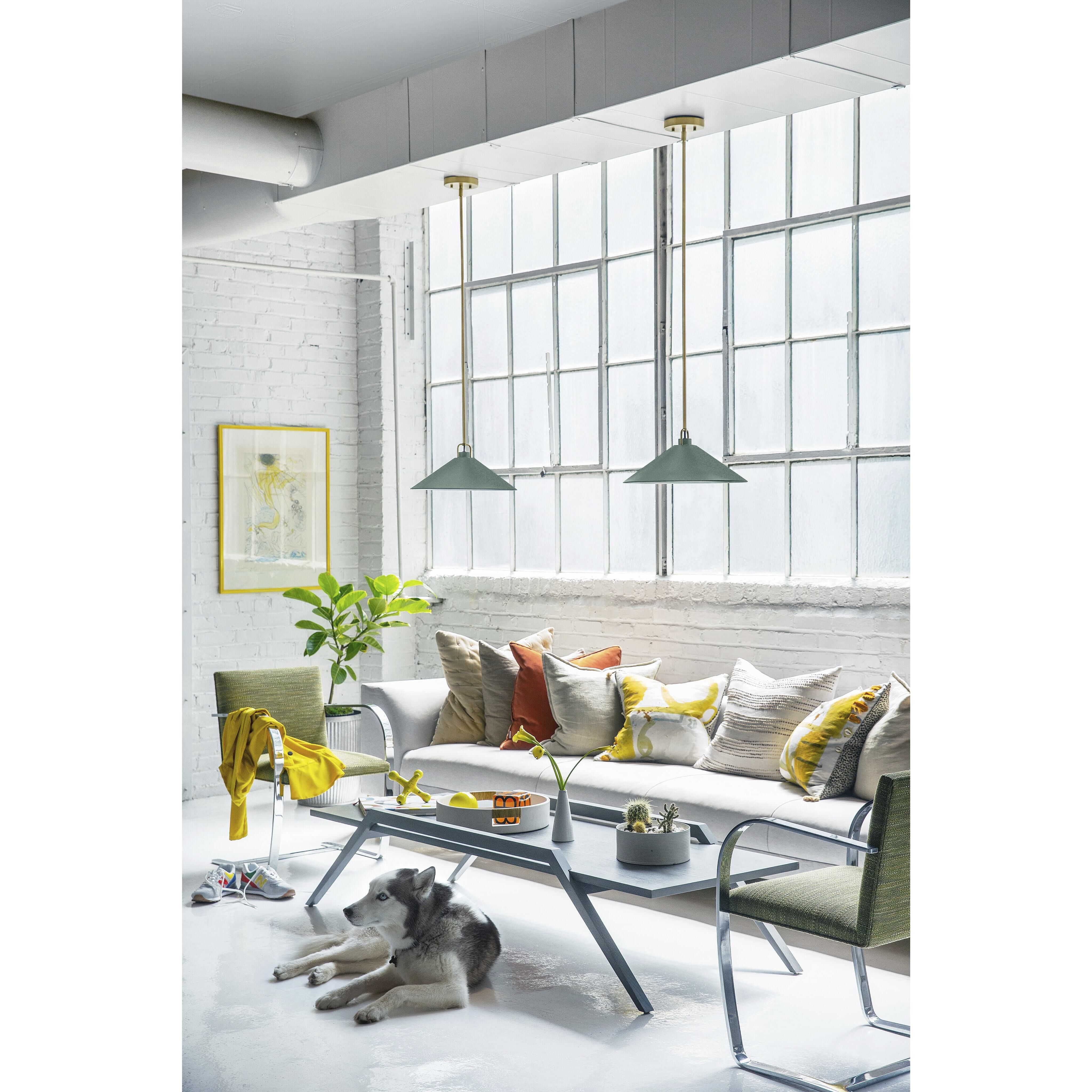 Milo LED 16 inch Lacquered Brass with Sage Green accents Pendant Ceiling Light