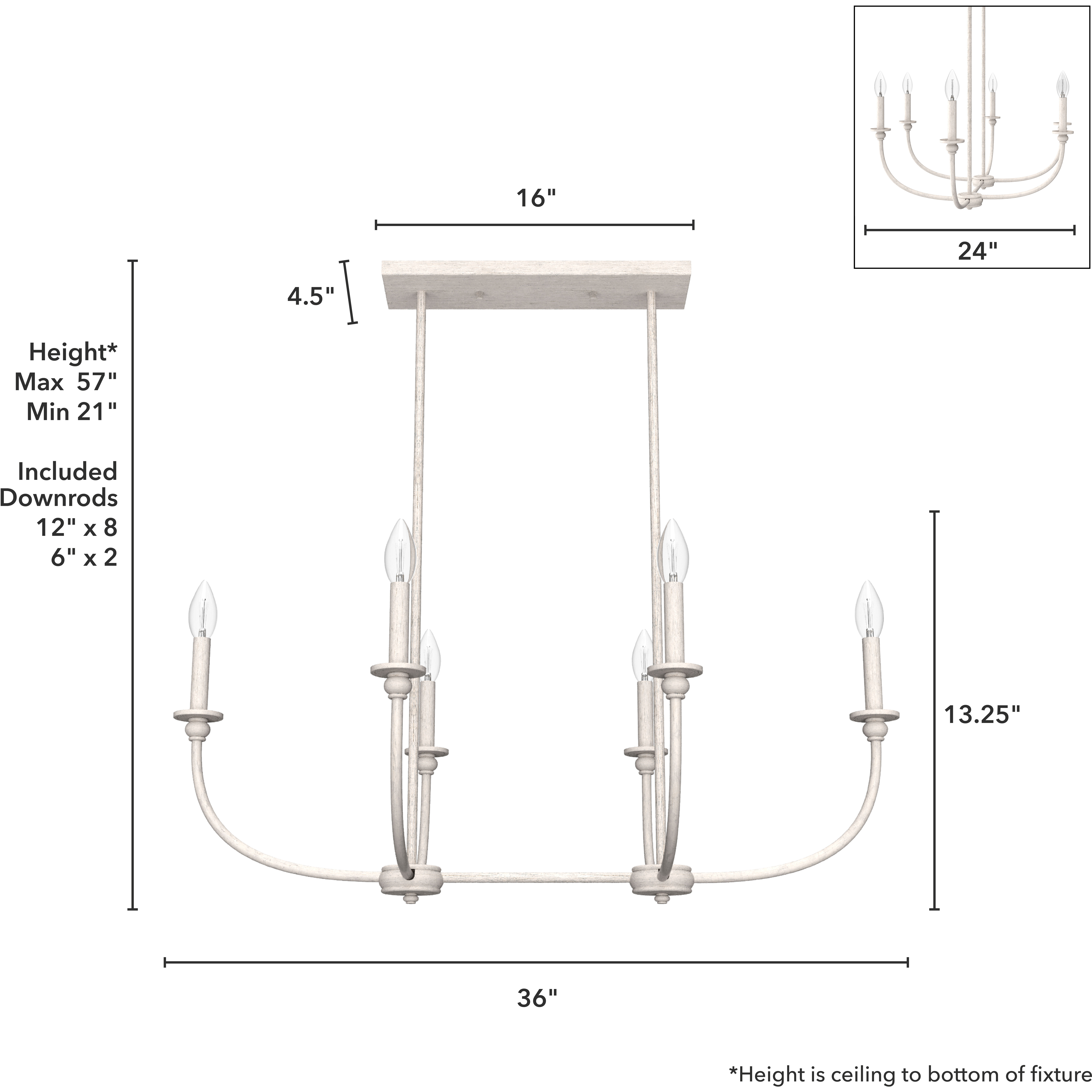 Southcrest 6 Light 36 inch Distressed White Linear Chandelier Ceiling Light