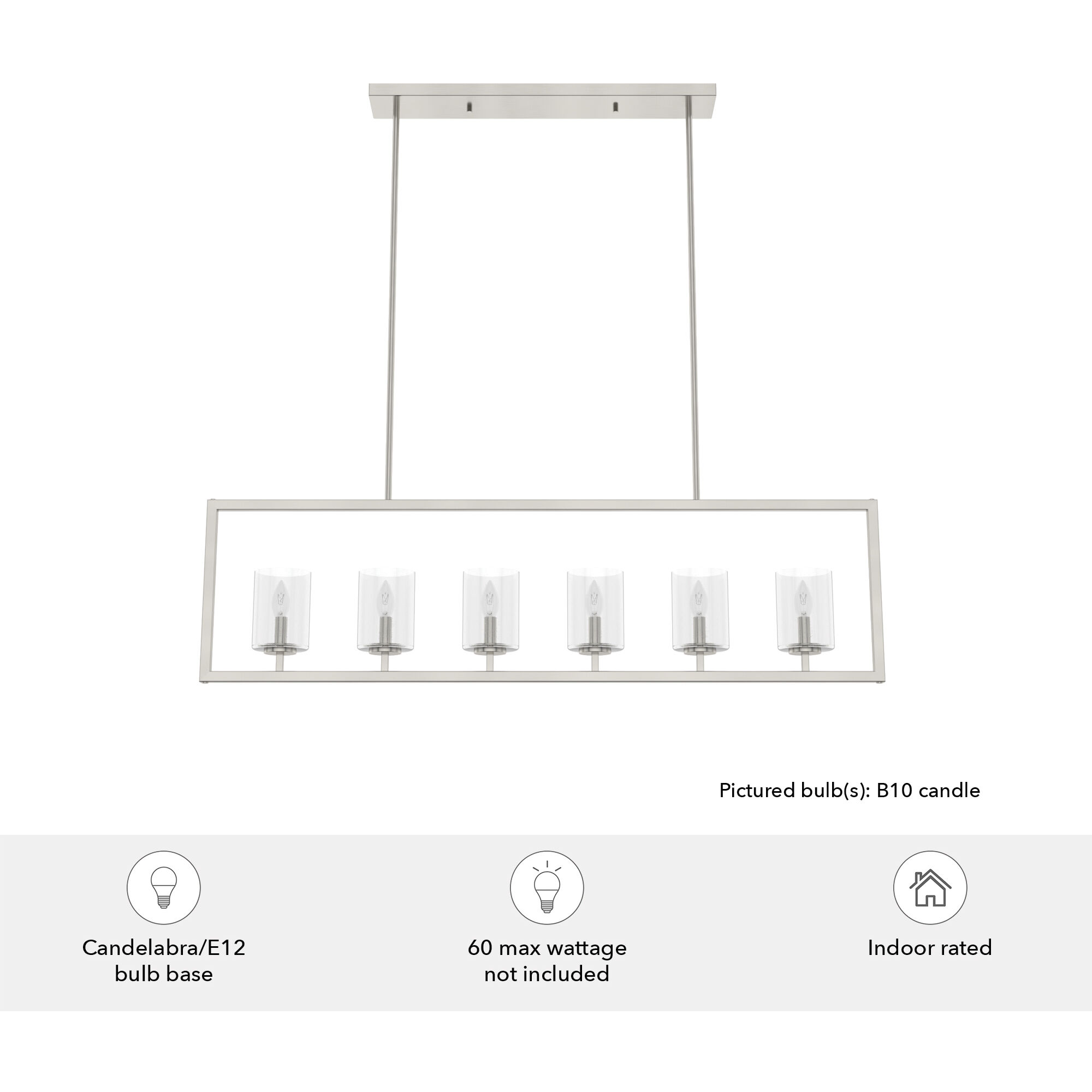 Kerrison 6 Light 48 inch Brushed Nickel Linear Chandelier Ceiling Light