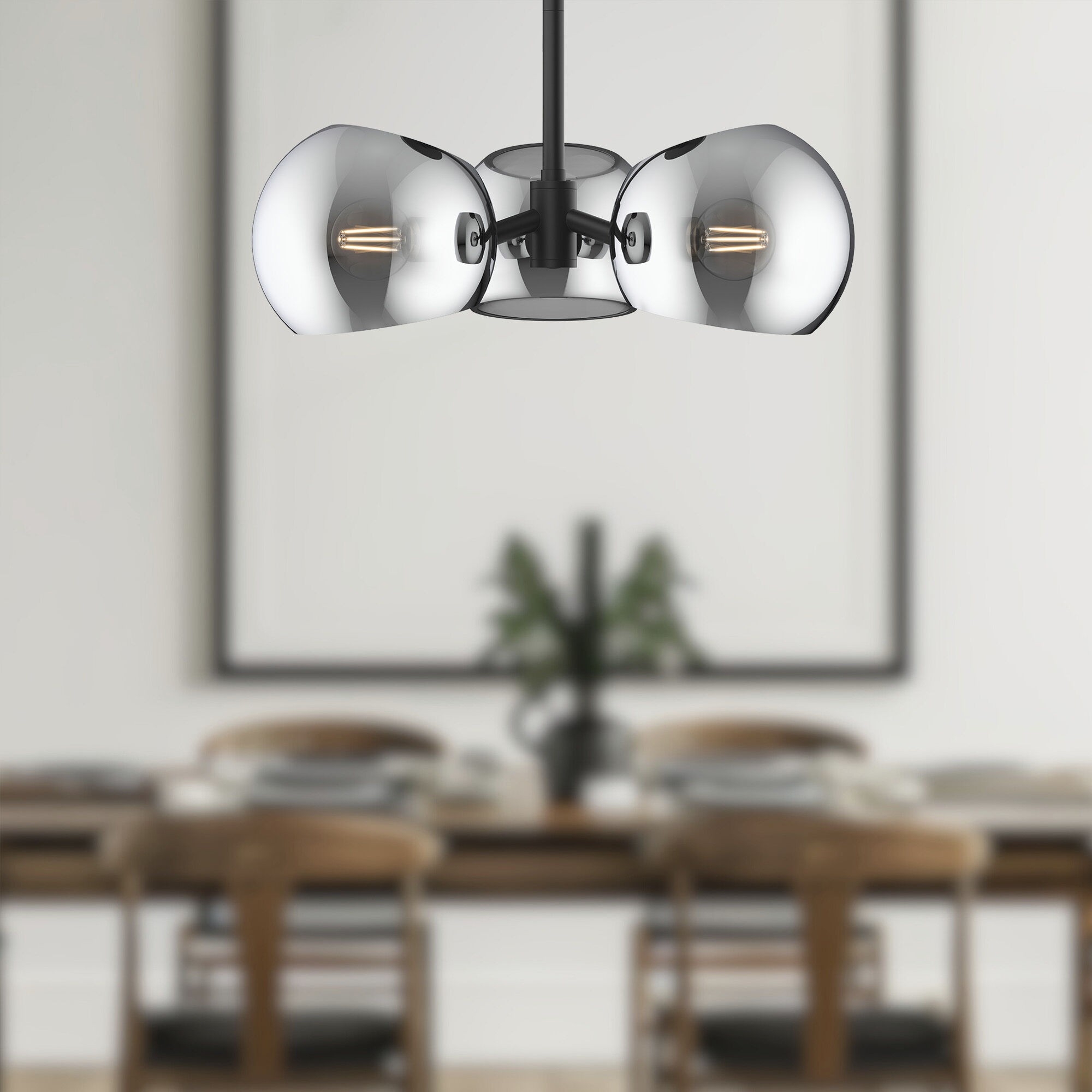 Alora Mood Willow Pendant Ceiling Light in Matte Black, Smoked Glass