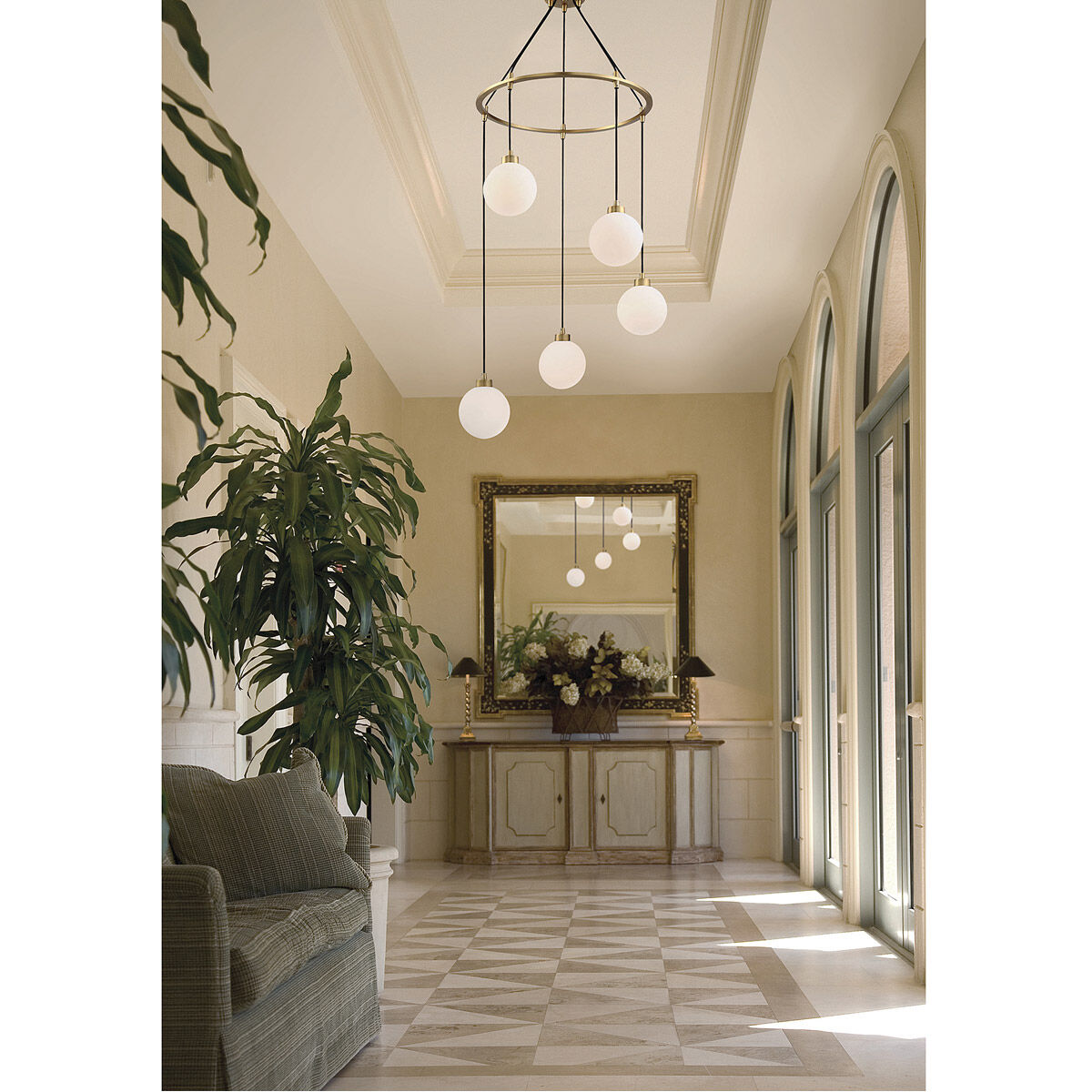 Mid-Century 5 Light 26 inch Natural Brass Pendant Ceiling Light