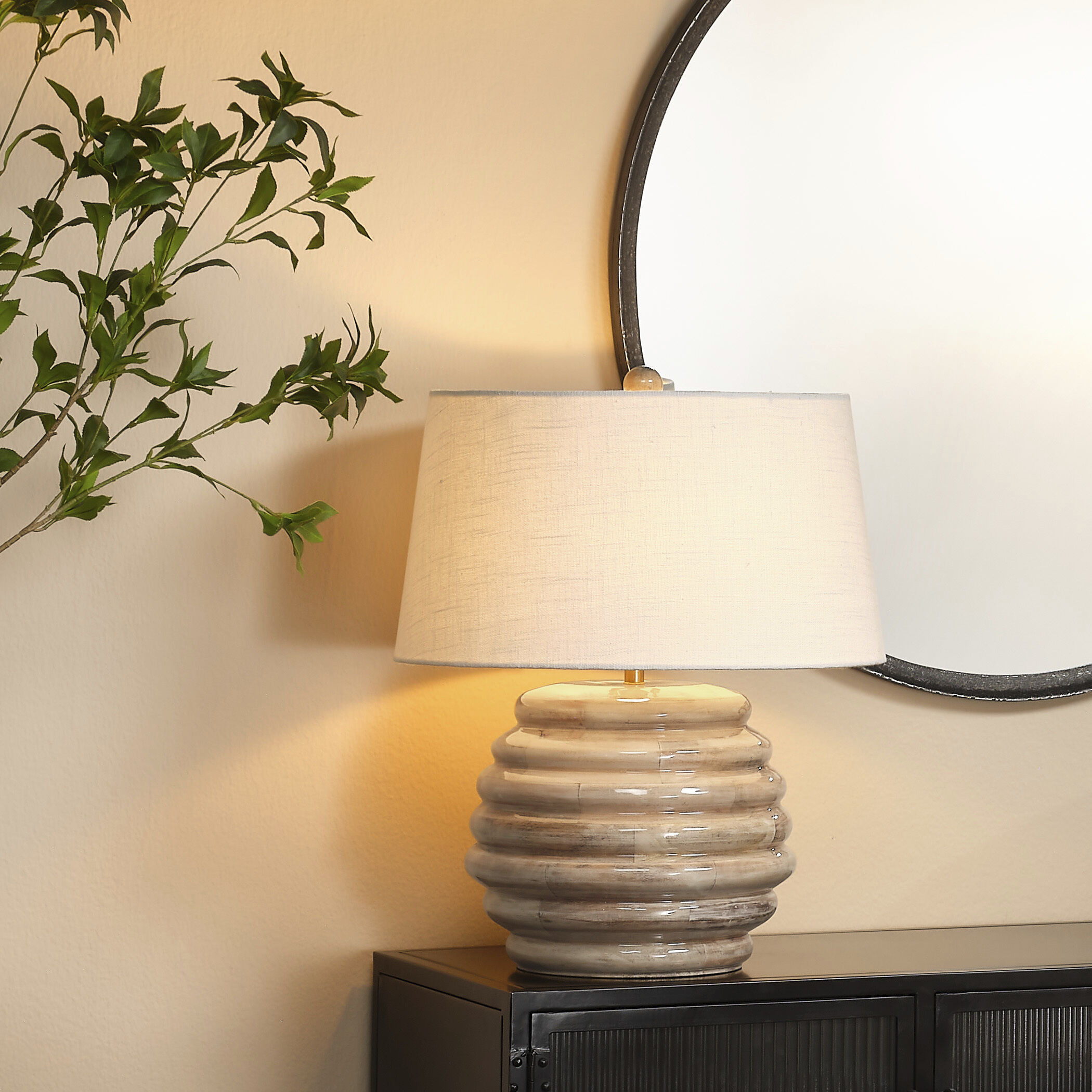 Soroban 22 inch Lacquered Wood Table Lamp Portable Light