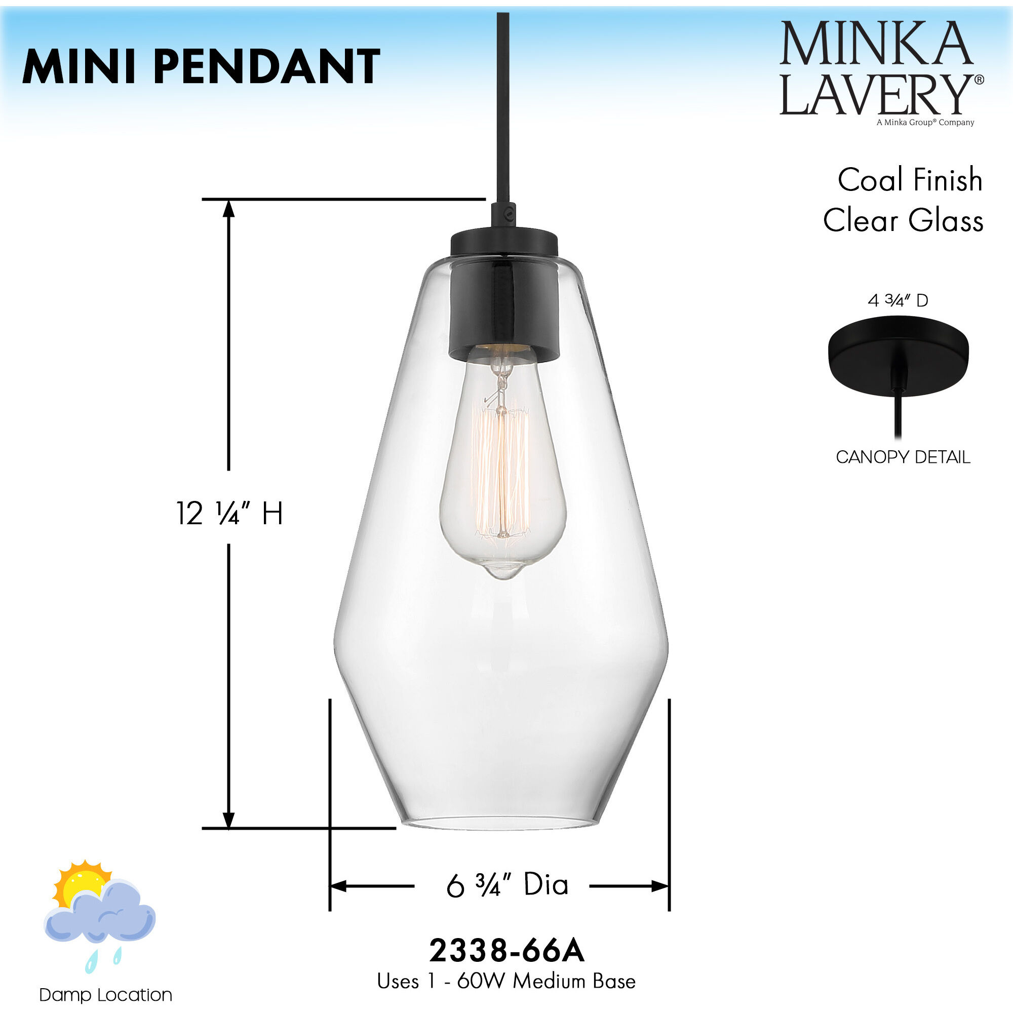 Clarity 1 Light 6.75 inch Coal Mini Pendant Ceiling Light