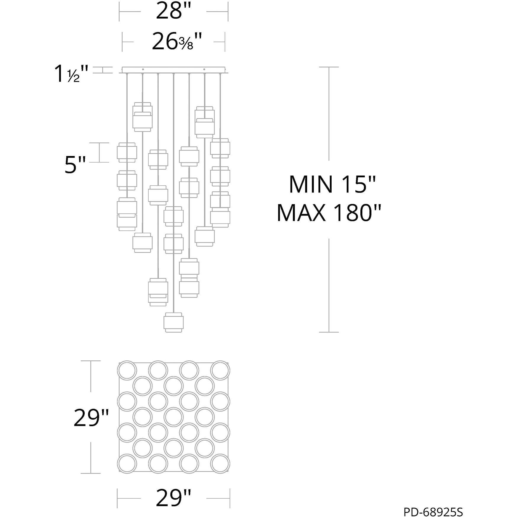 Banded LED 29 inch Black Chandelier Ceiling Light, dweLED