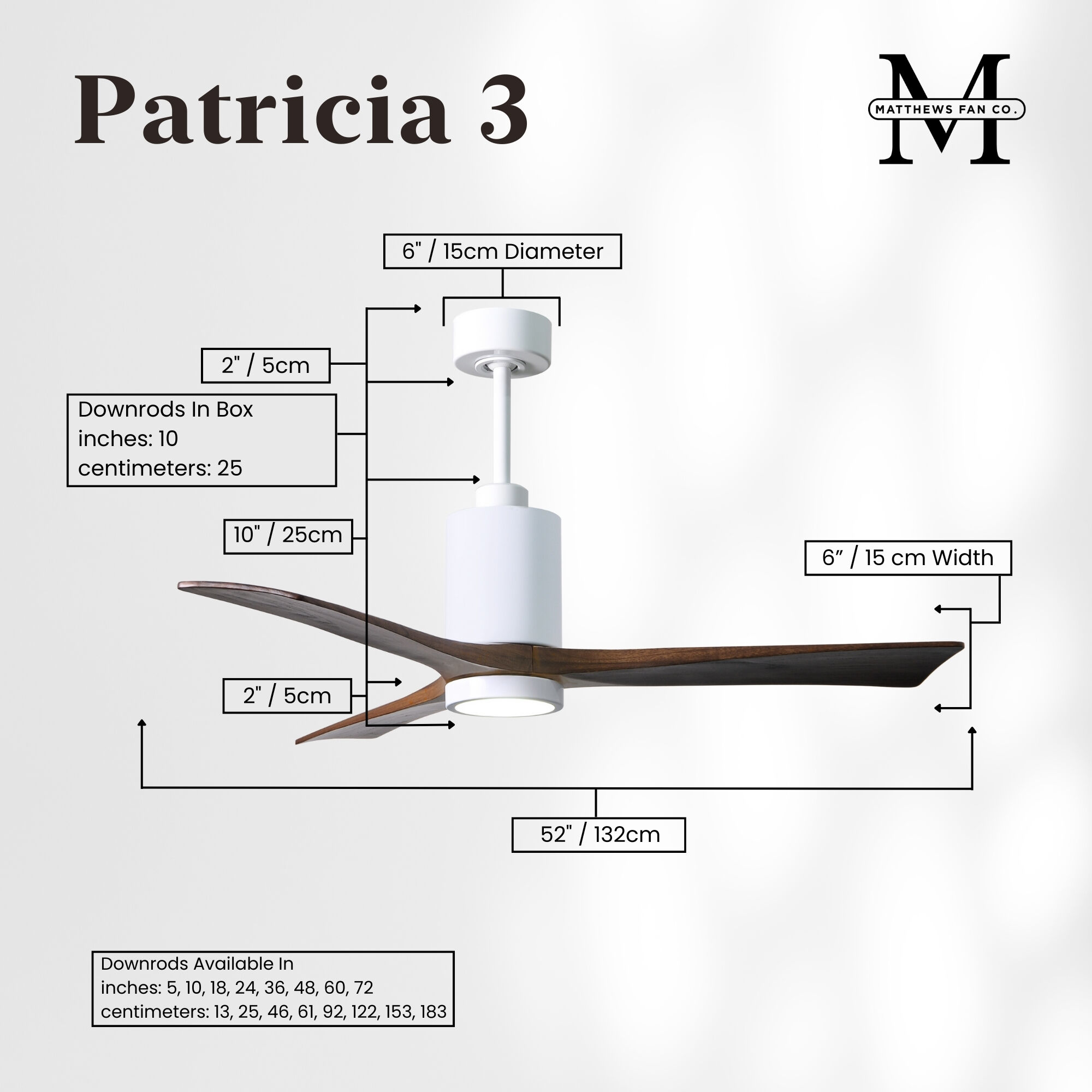 Atlas Patricia-3 52 inch Gloss White with Walnut Tone Blades Ceiling Fan, Atlas