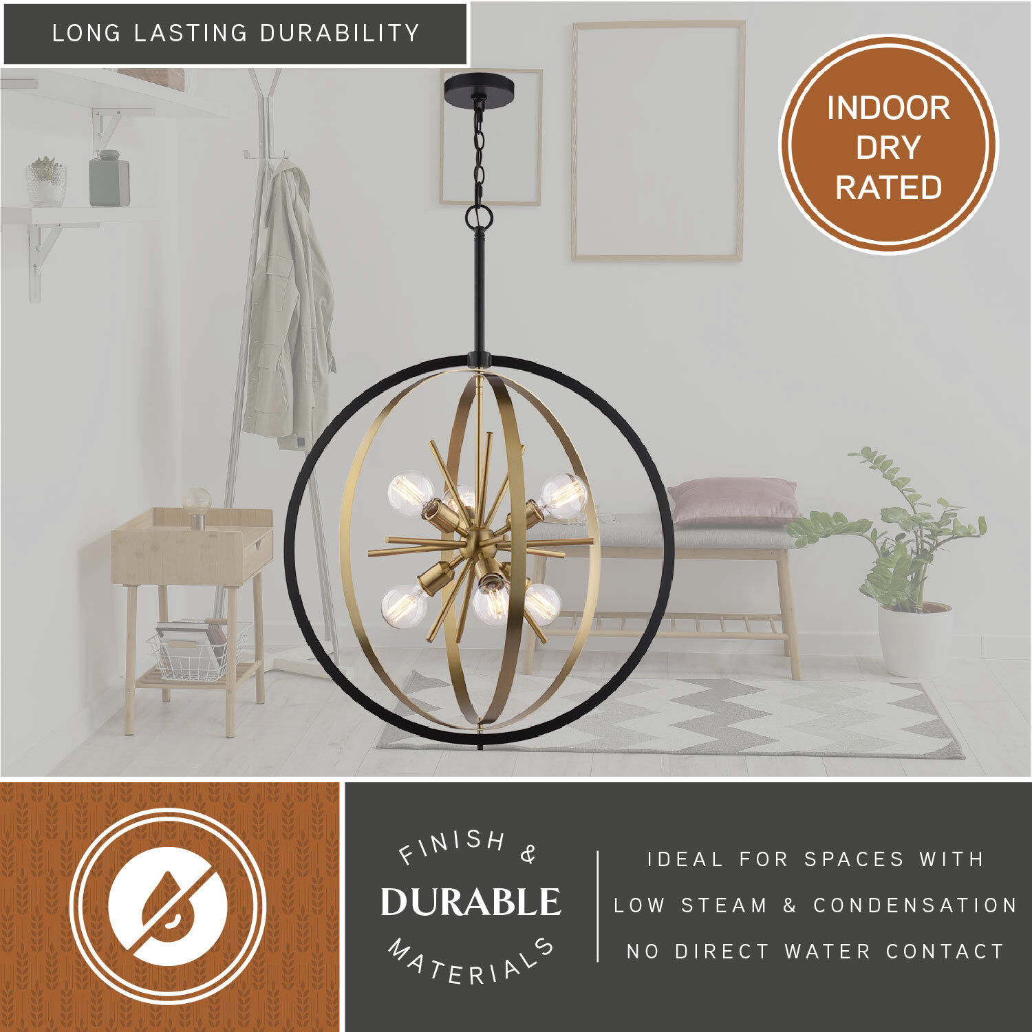 Estelle 6 Light 26.75 inch Natural Brass and Matte Black Pendant Ceiling Light